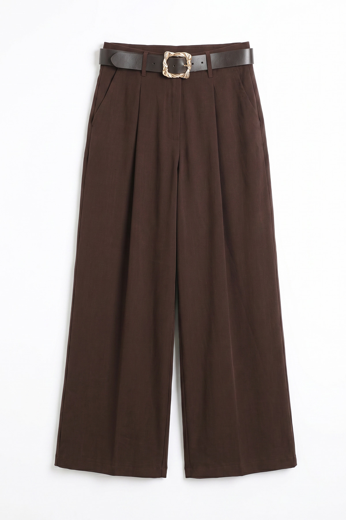 Pileli Geniş Paça Pantolon 72692 - KAHVERENGİ |  