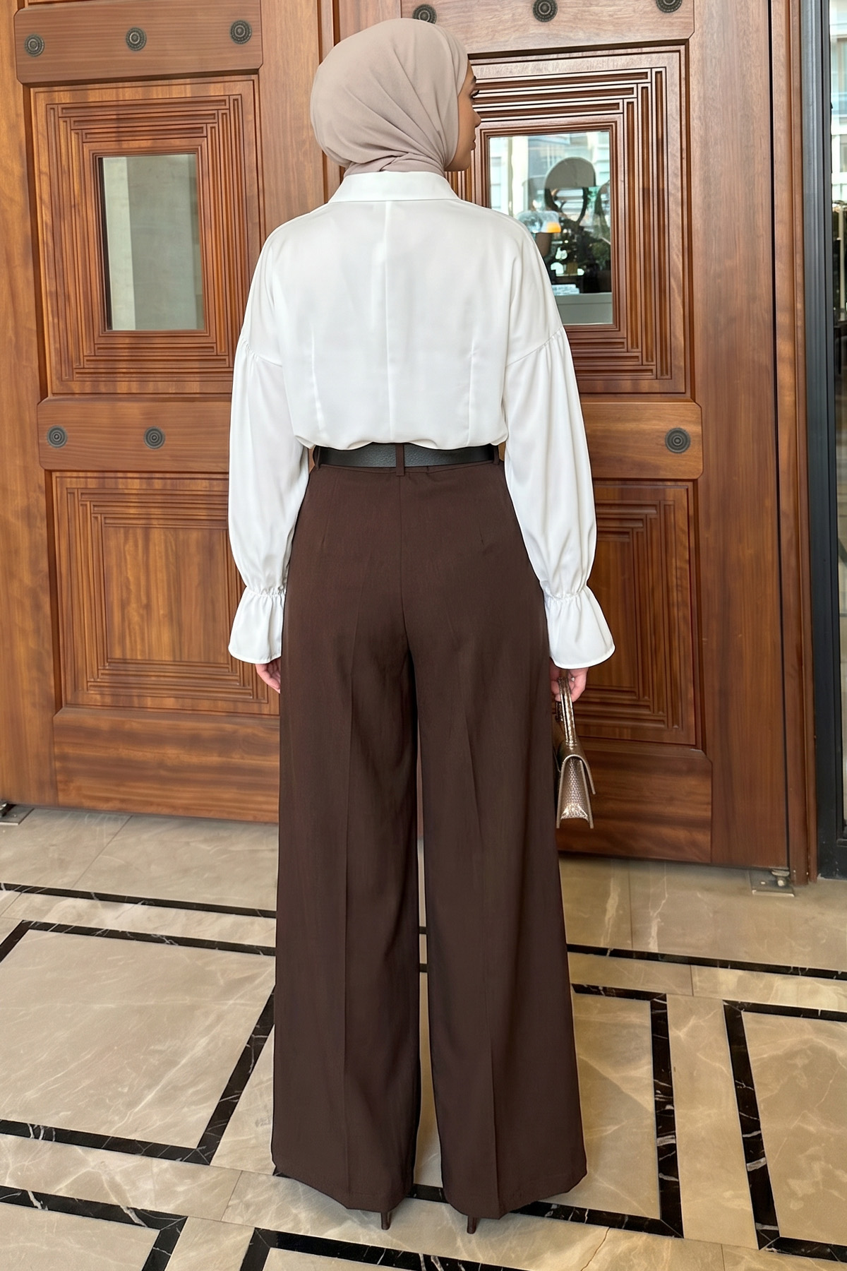 Pileli Geniş Paça Pantolon 72692 - KAHVERENGİ |  