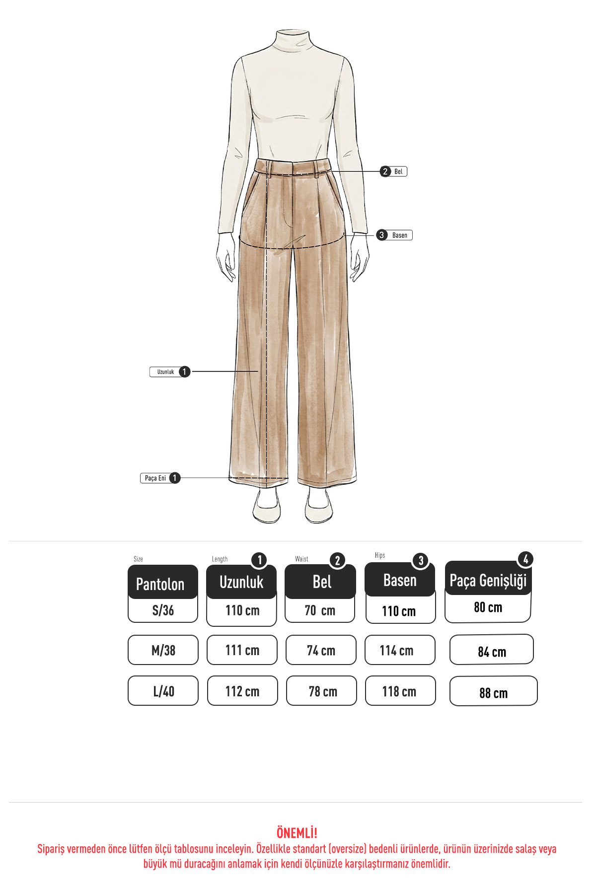 Pileli Geniş Paça Pantolon 72692 - KAHVERENGİ |  