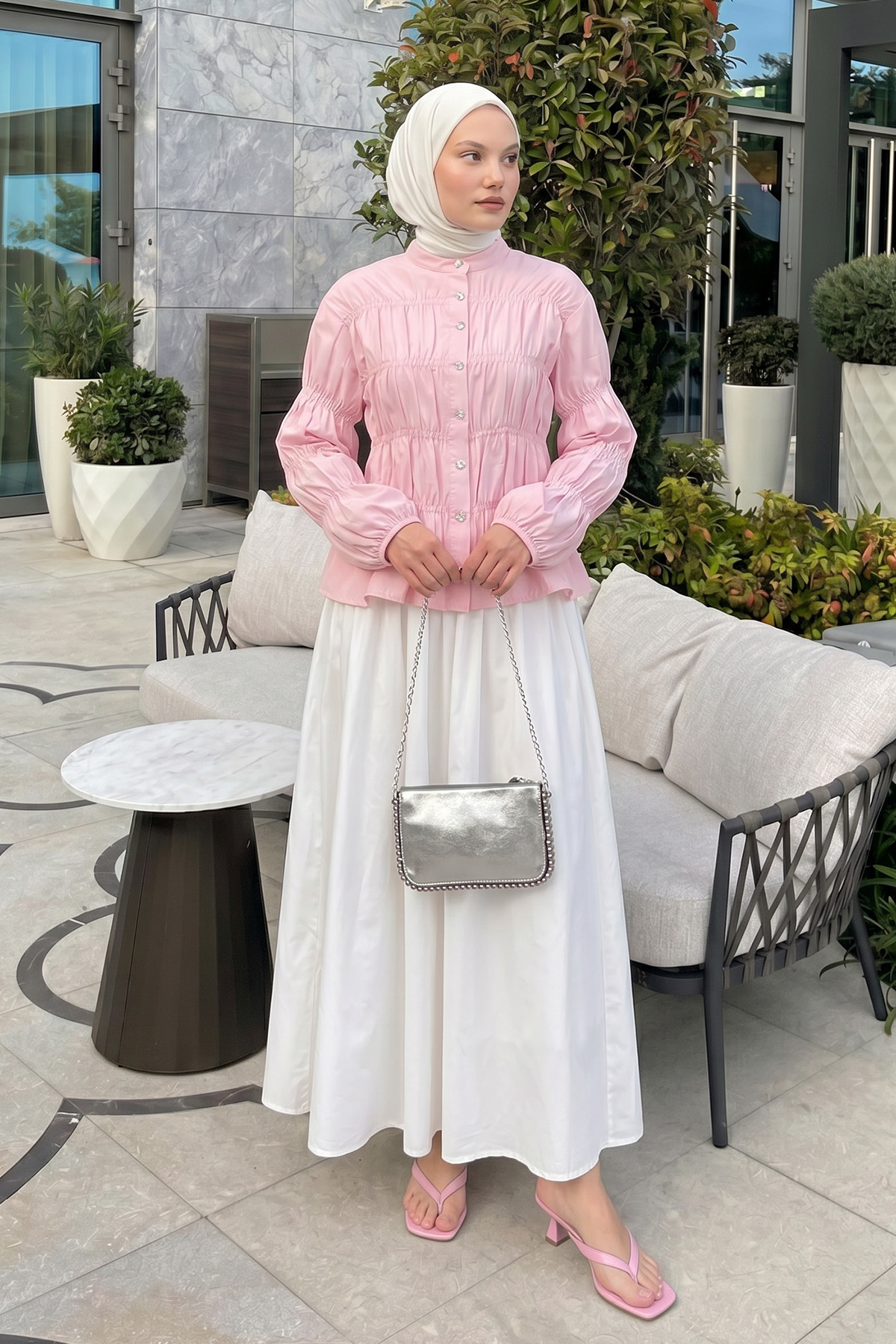 Gipe Detaylı Gömlek Y0146 - AÇIK PEMBE |  