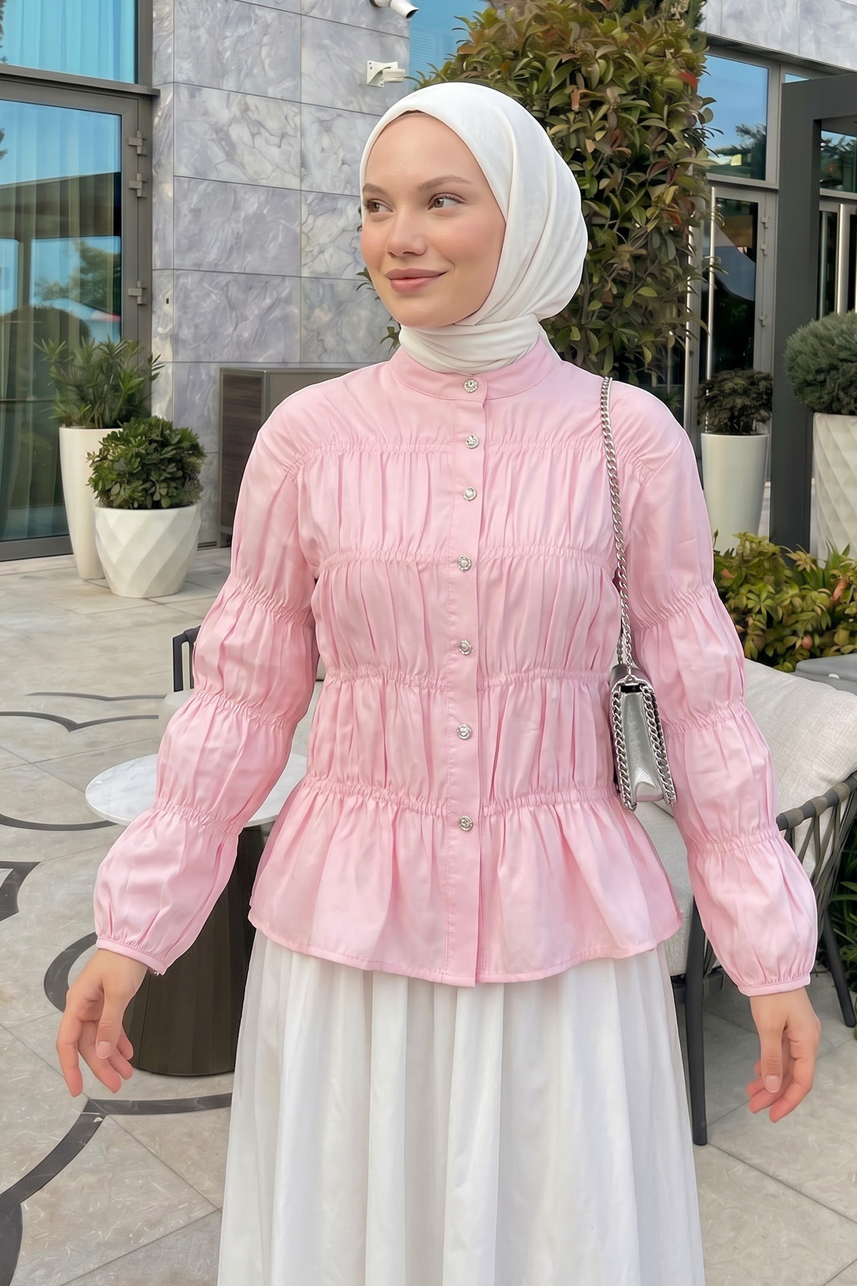 Gipe Detaylı Gömlek Y0146 - AÇIK PEMBE |  