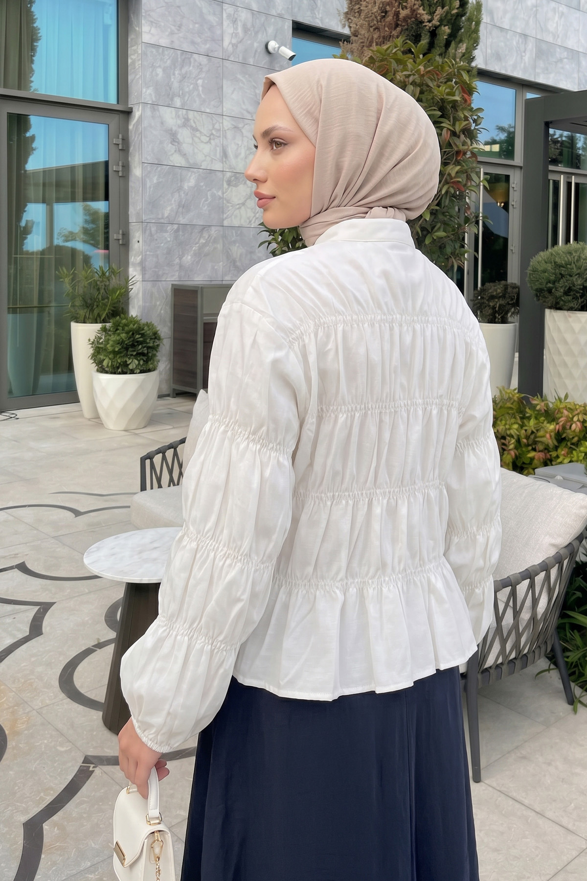 Gipe Detaylı Gömlek Y0146 - KIRIK BEYAZ |  