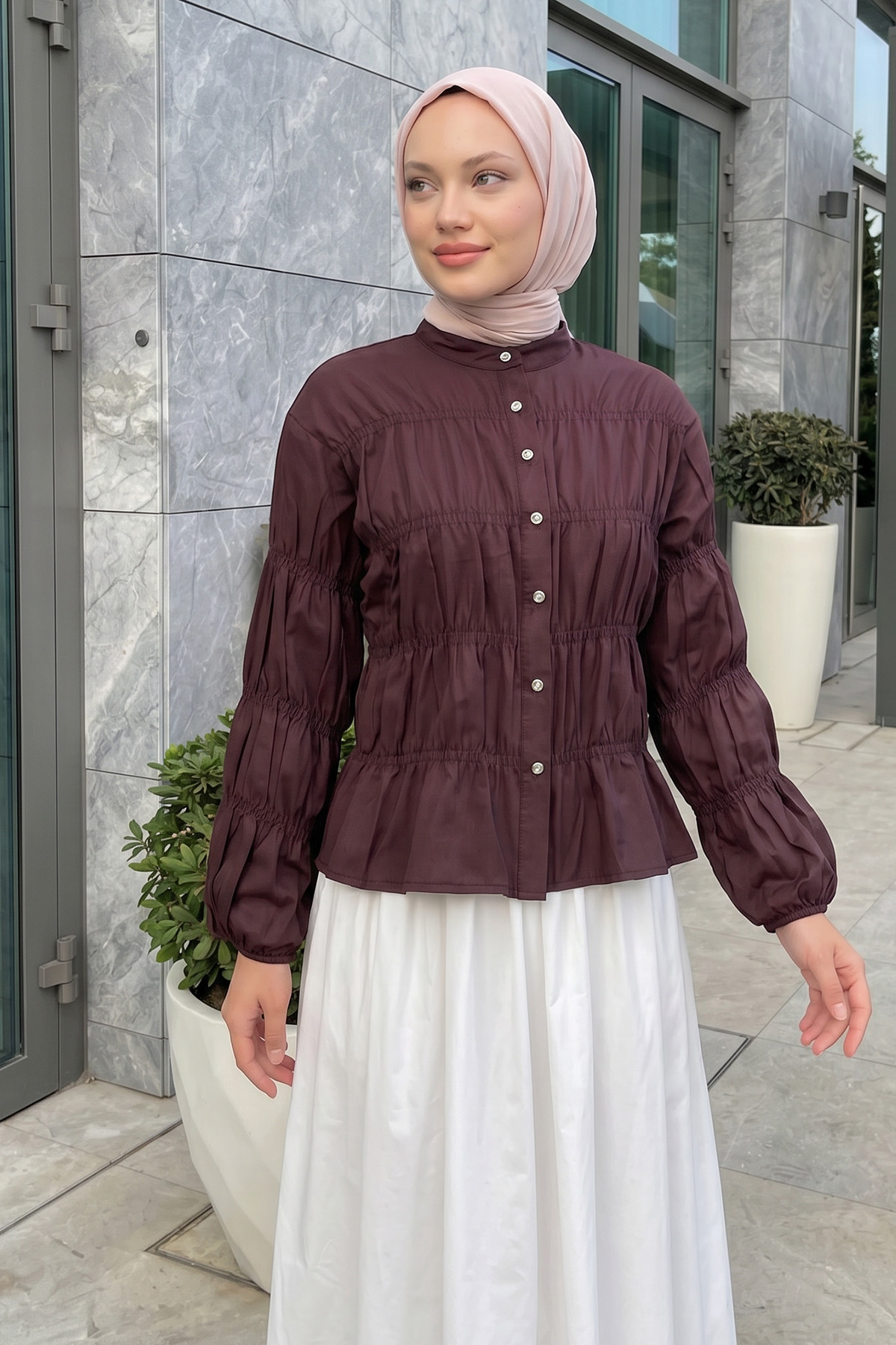 Gipe Detaylı Gömlek Y0146 - MÜRDÜM |  