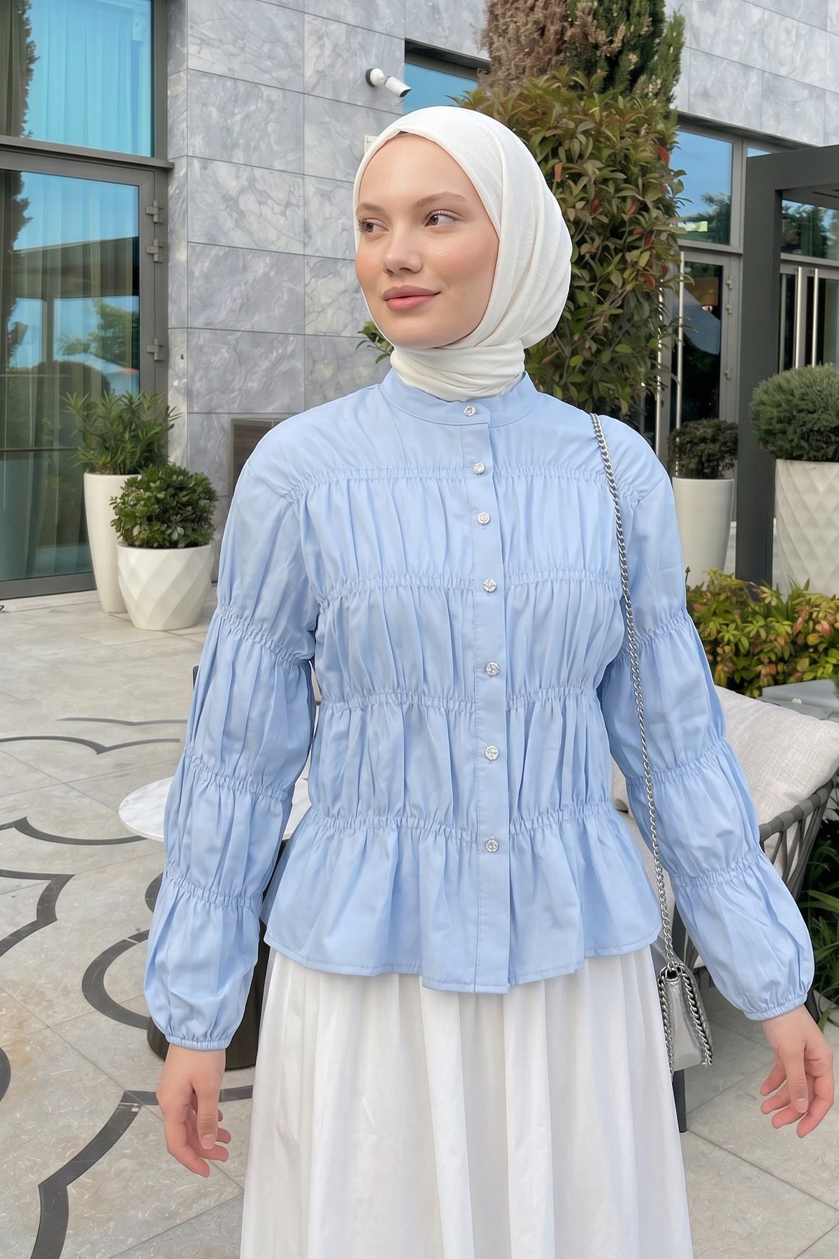 Gipe Detaylı Gömlek Y0146 - BEBE MAVİSİ |  