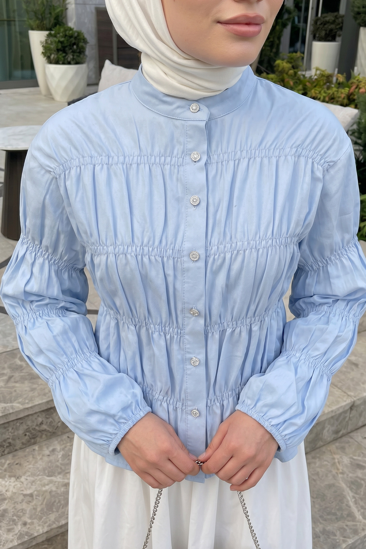 Gipe Detaylı Gömlek Y0146 - BEBE MAVİSİ |  