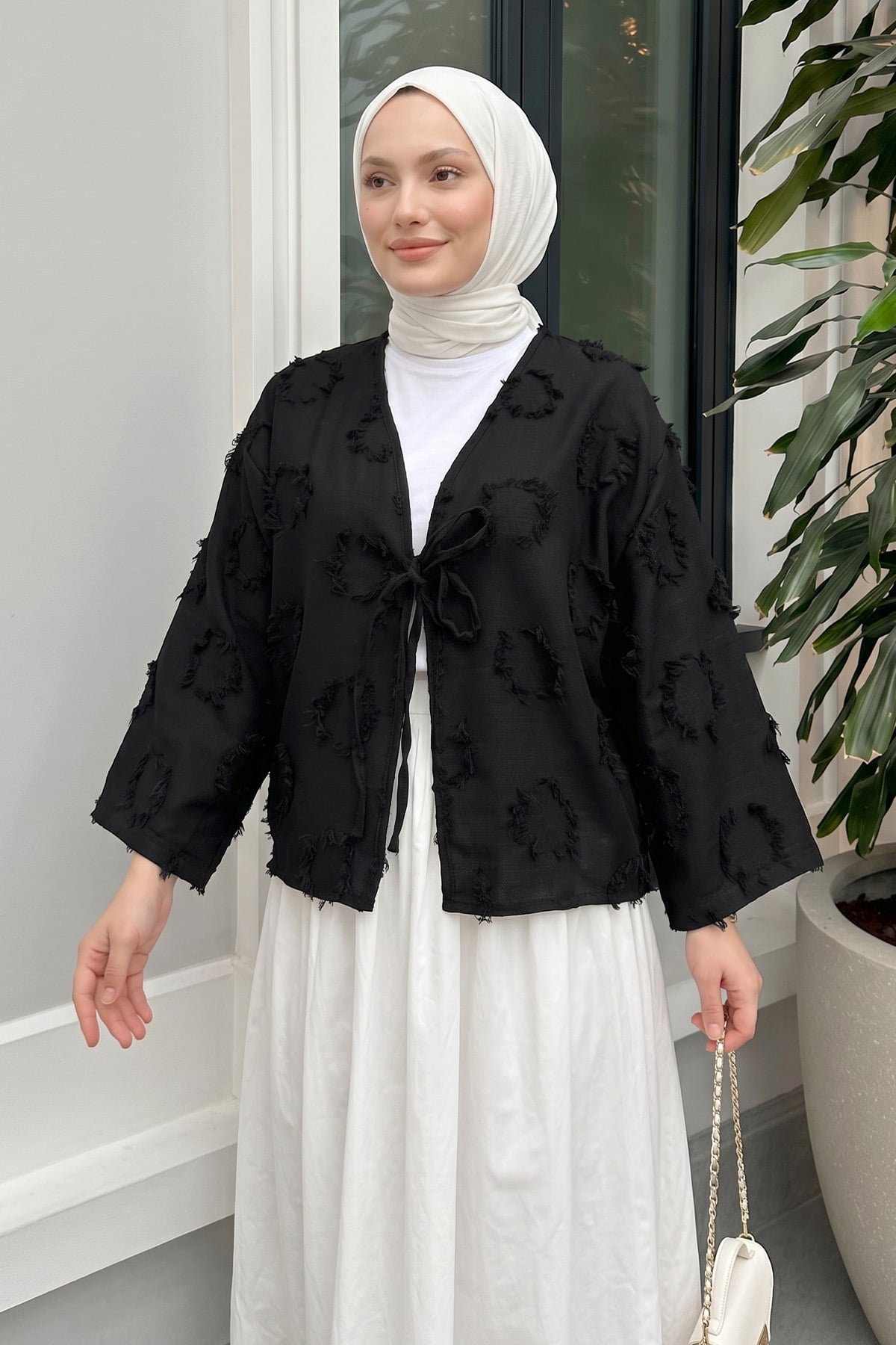 Püskül Detaylı Kimono 2352 - SİYAH |  