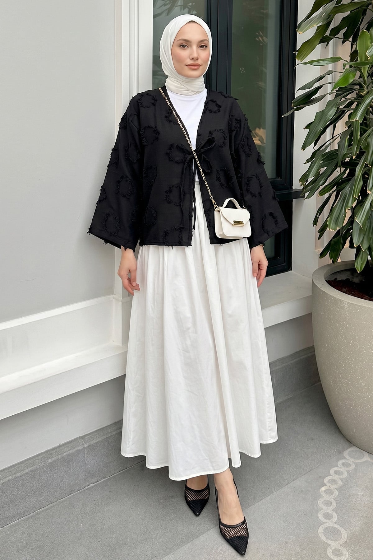 Püskül Detaylı Kimono 2352 - SİYAH |  