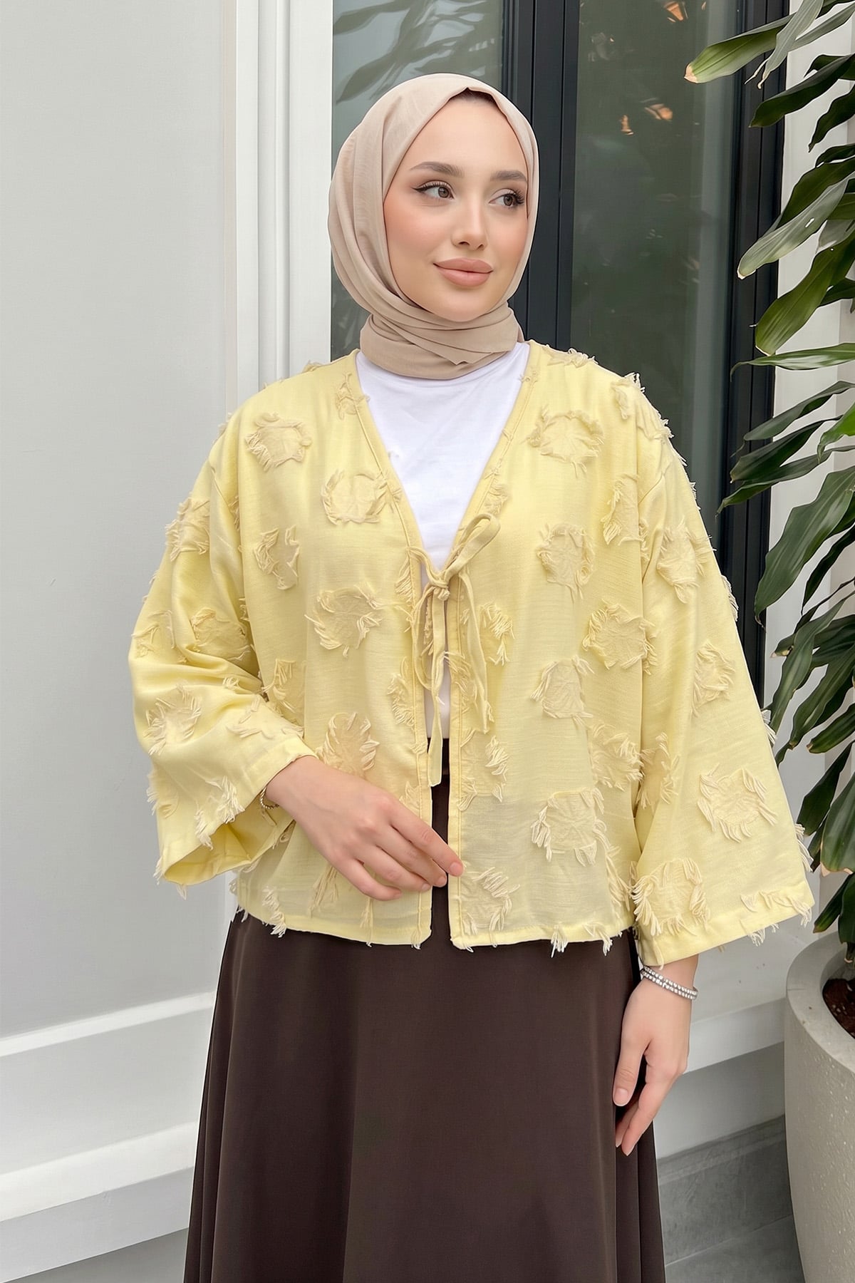 Püskül Detaylı Kimono 2352 - SARI |  