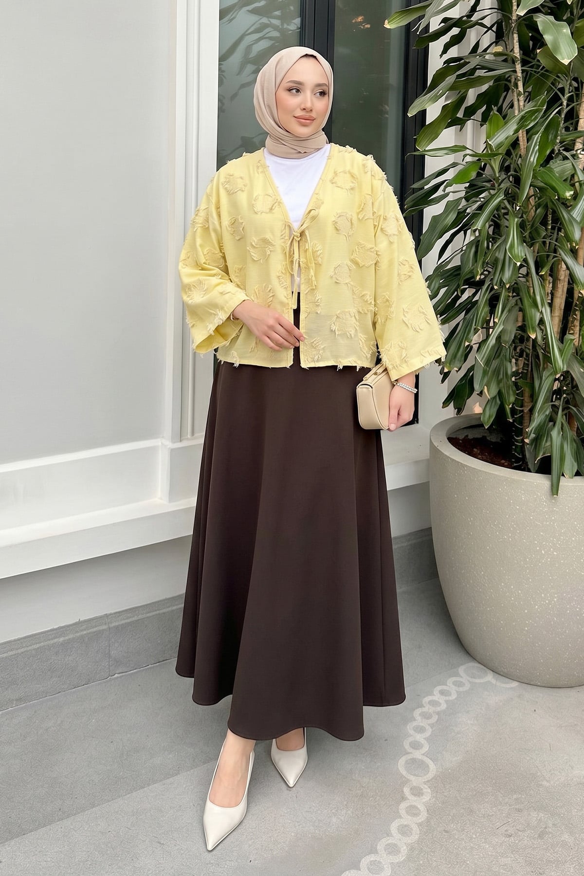 Püskül Detaylı Kimono 2352 - SARI |  