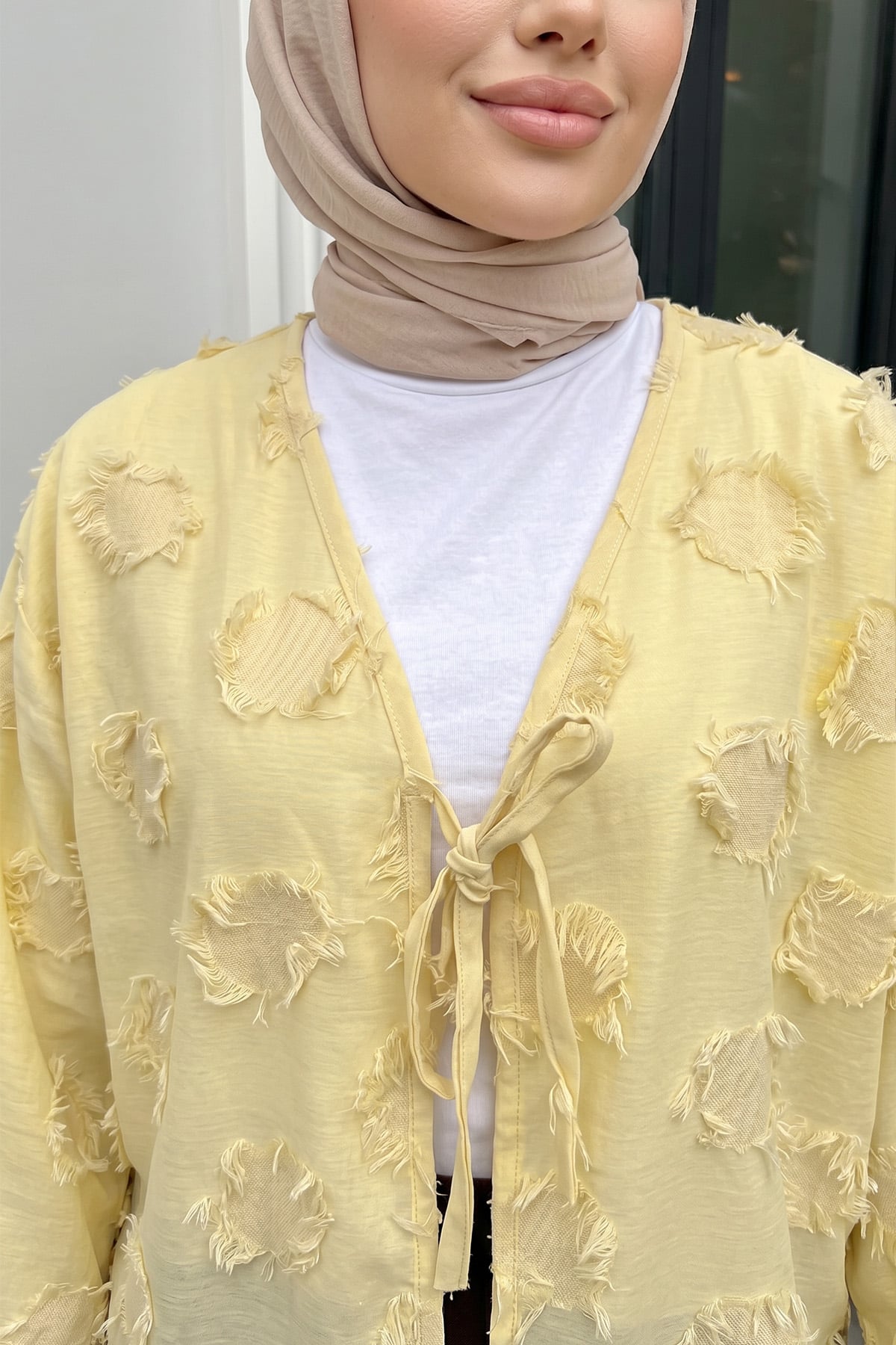 Püskül Detaylı Kimono 2352 - SARI |  