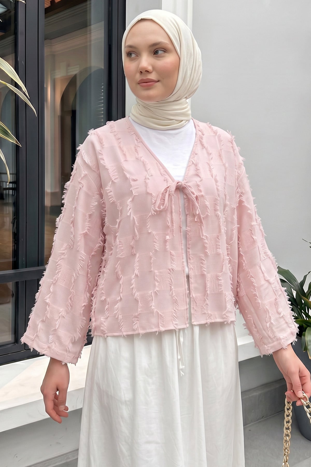 Çizgi Püsküllü Kimono 2353 - PUDRA |  