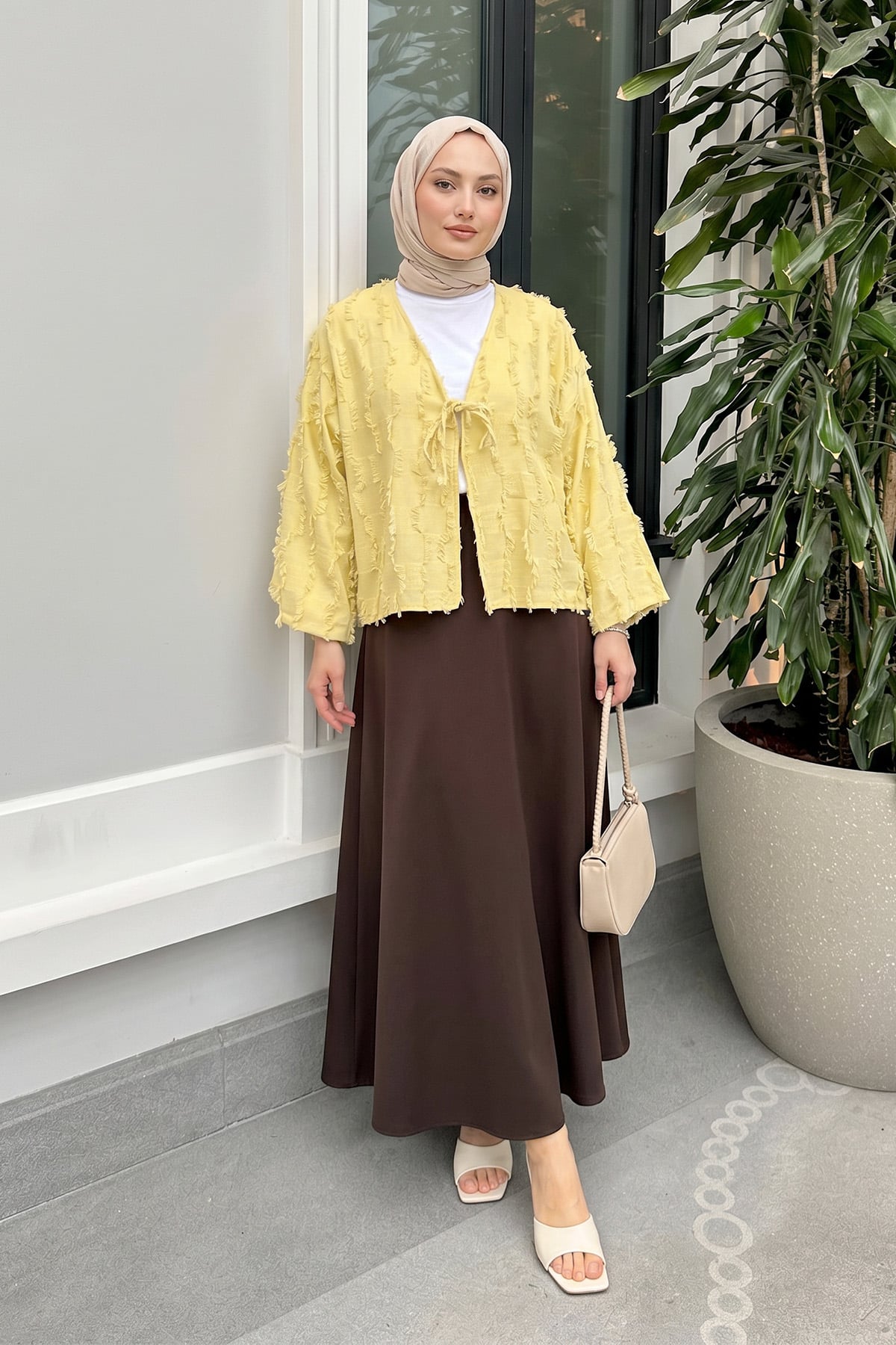 Çizgi Püsküllü Kimono 2353 - SARI |  