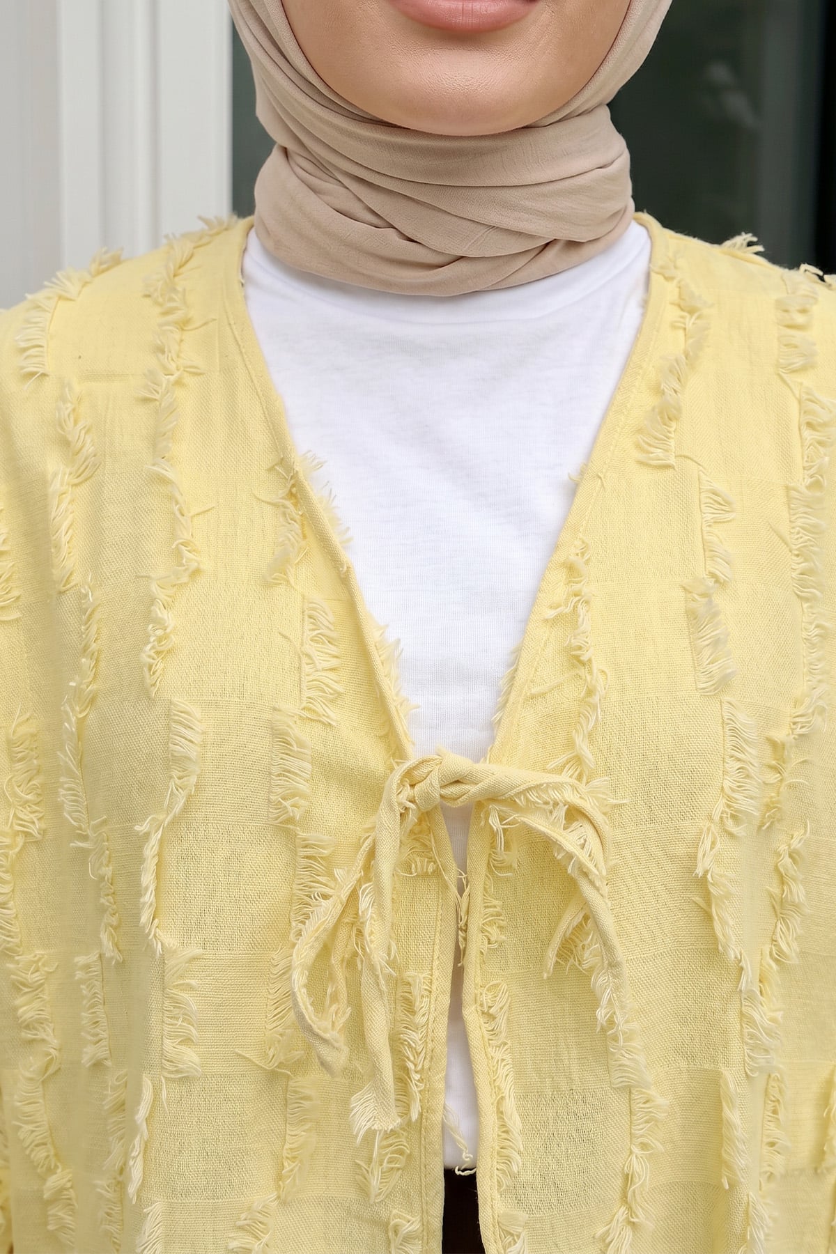 Çizgi Püsküllü Kimono 2353 - SARI |  
