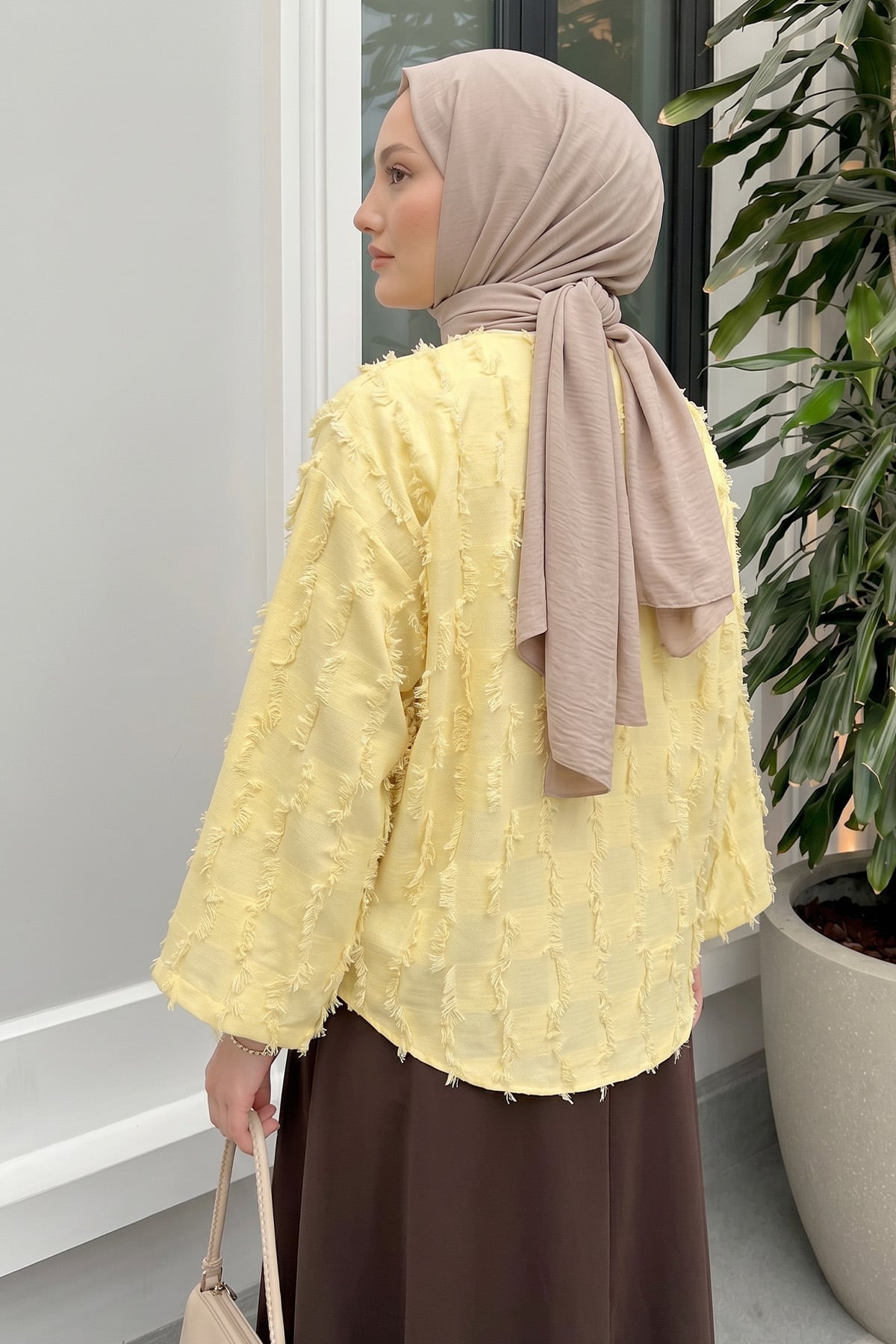 Çizgi Püsküllü Kimono 2353 - SARI |  