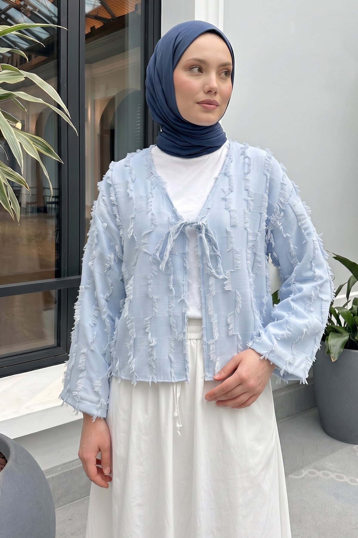 Çizgi Püsküllü Kimono 2353 - BEBE MAVİSİ |  