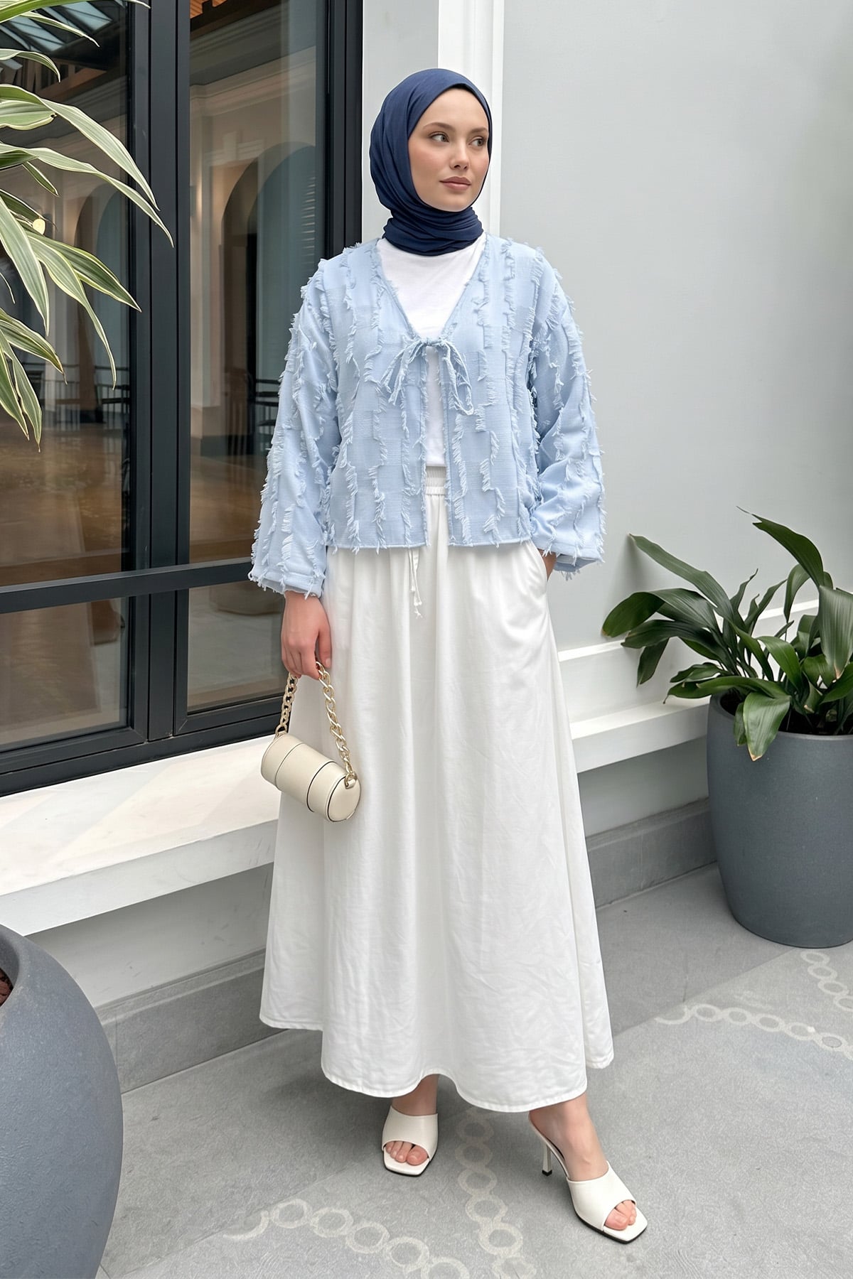 Çizgi Püsküllü Kimono 2353 - BEBE MAVİSİ |  