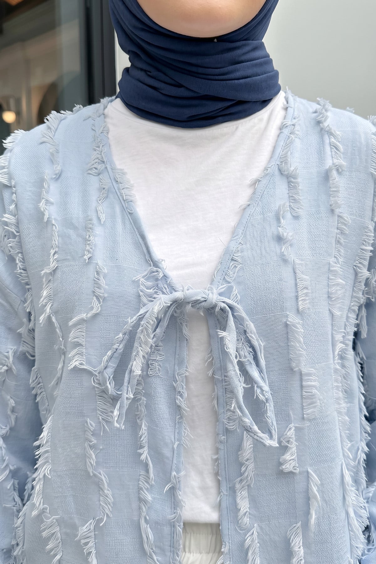 Çizgi Püsküllü Kimono 2353 - BEBE MAVİSİ |  