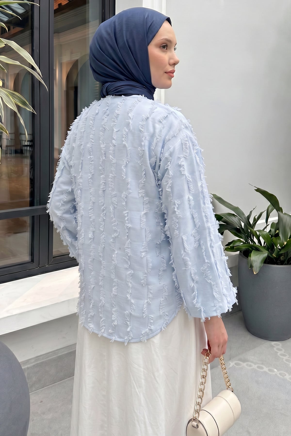 Çizgi Püsküllü Kimono 2353 - BEBE MAVİSİ |  