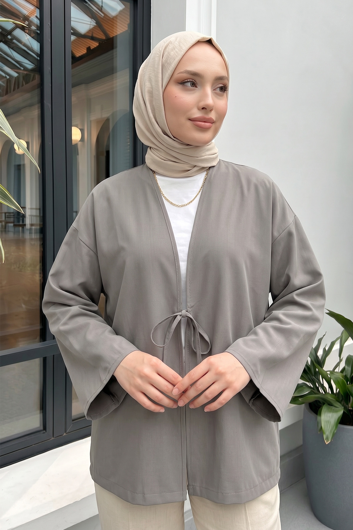 İp Bağcıklı Kimono 40046 - KOYU GRİ |  
