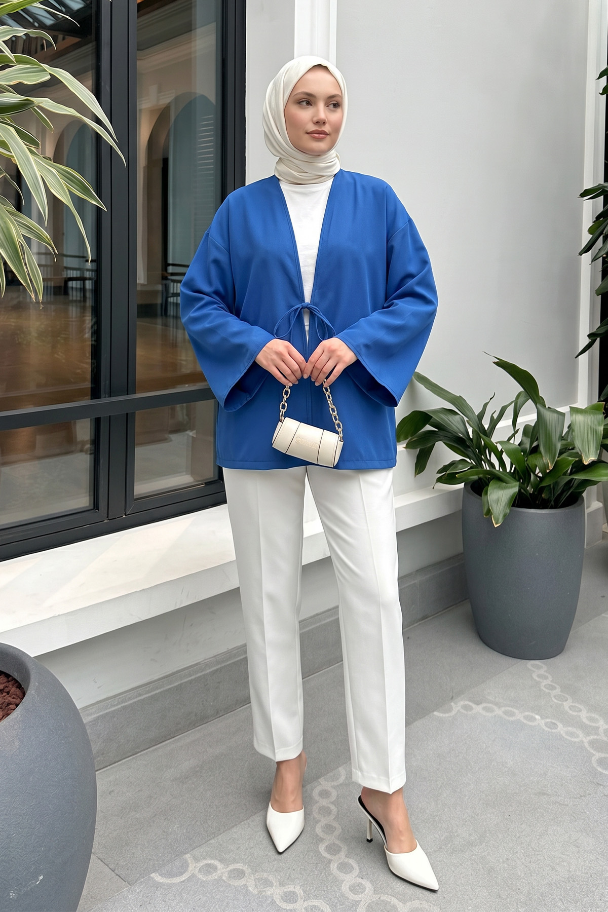 İp Bağcıklı Kimono 40046 - SAKS MAVİSİ |  