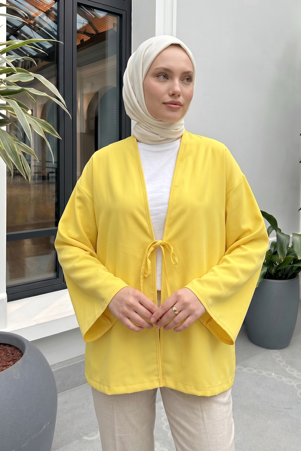 İp Bağcıklı Kimono 40046 - SARI |  
