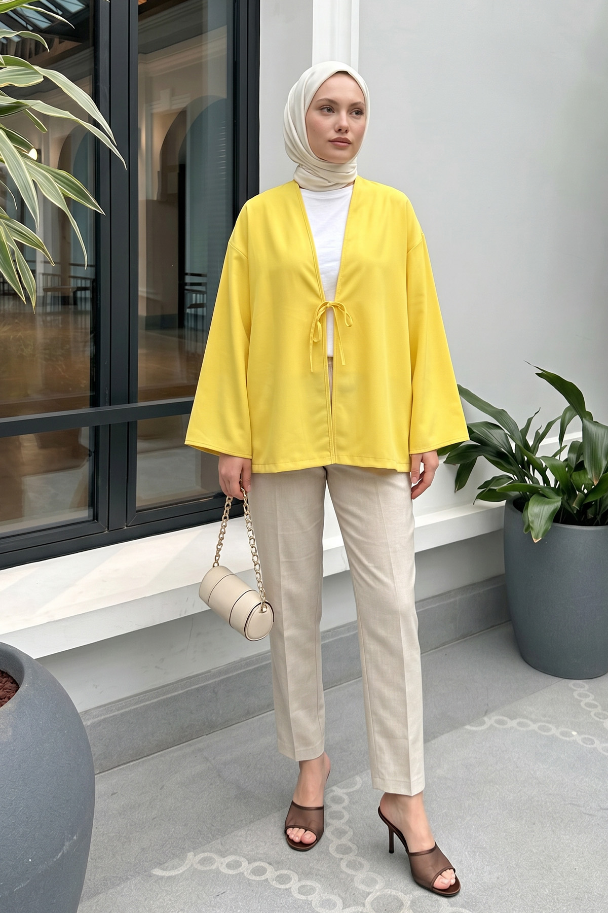 İp Bağcıklı Kimono 40046 - SARI |  