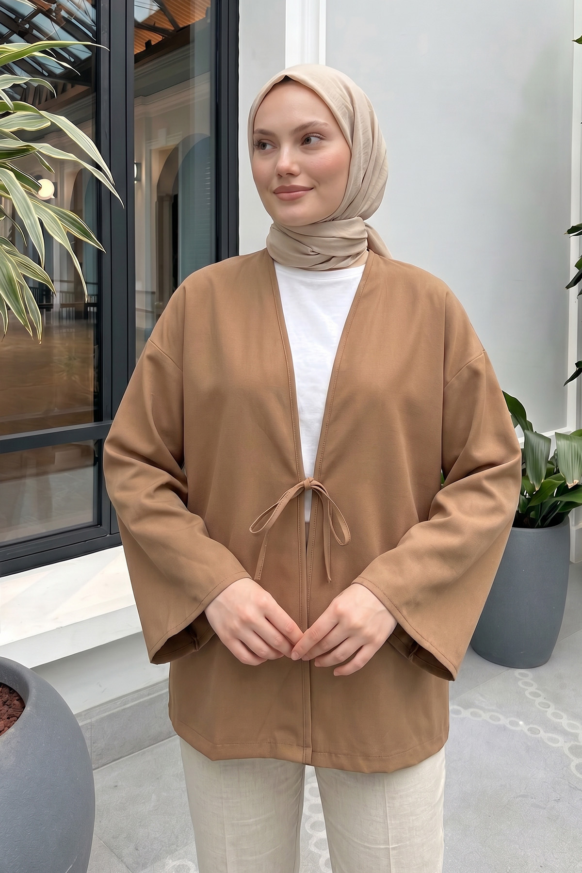 İp Bağcıklı Kimono 40046 - VİZON |  