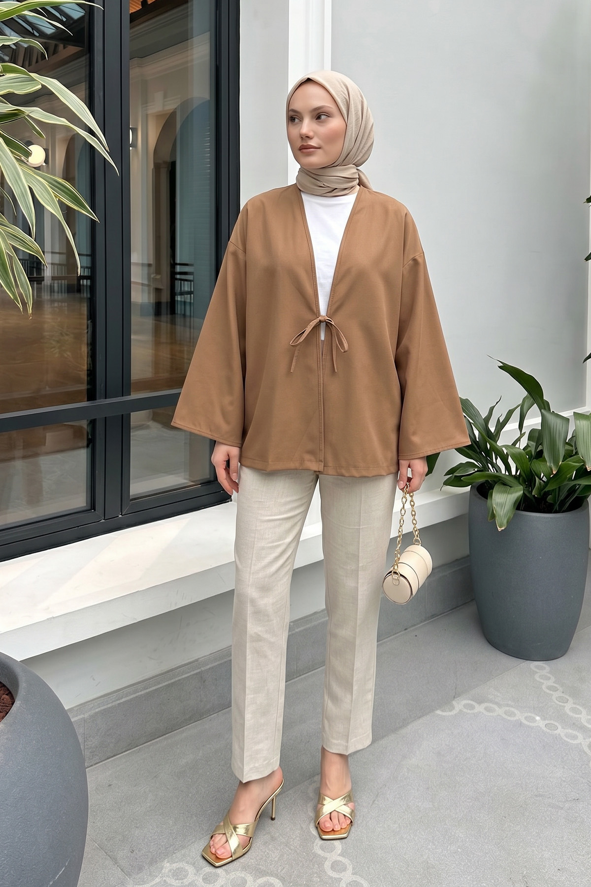 İp Bağcıklı Kimono 40046 - VİZON |  