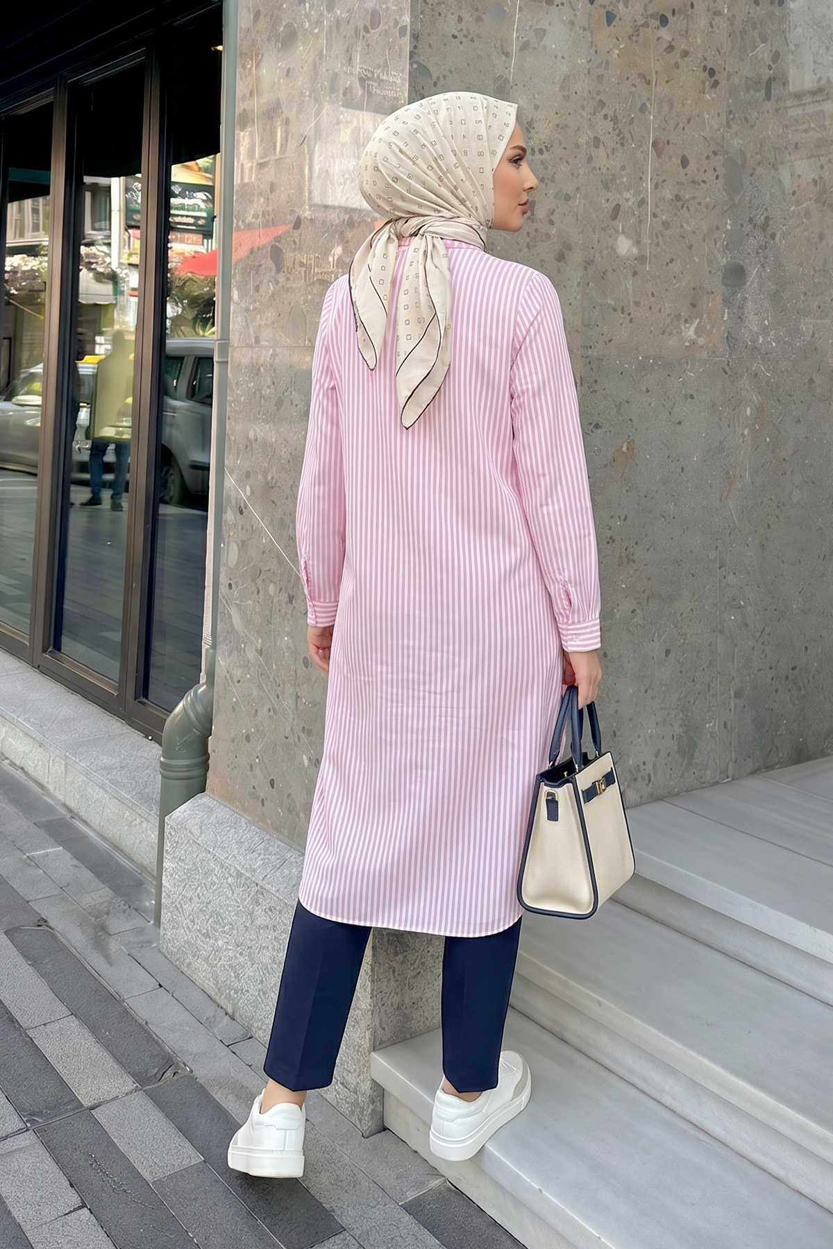 Çizgili Uzun Tunik 3125 - AÇIK PEMBE |  