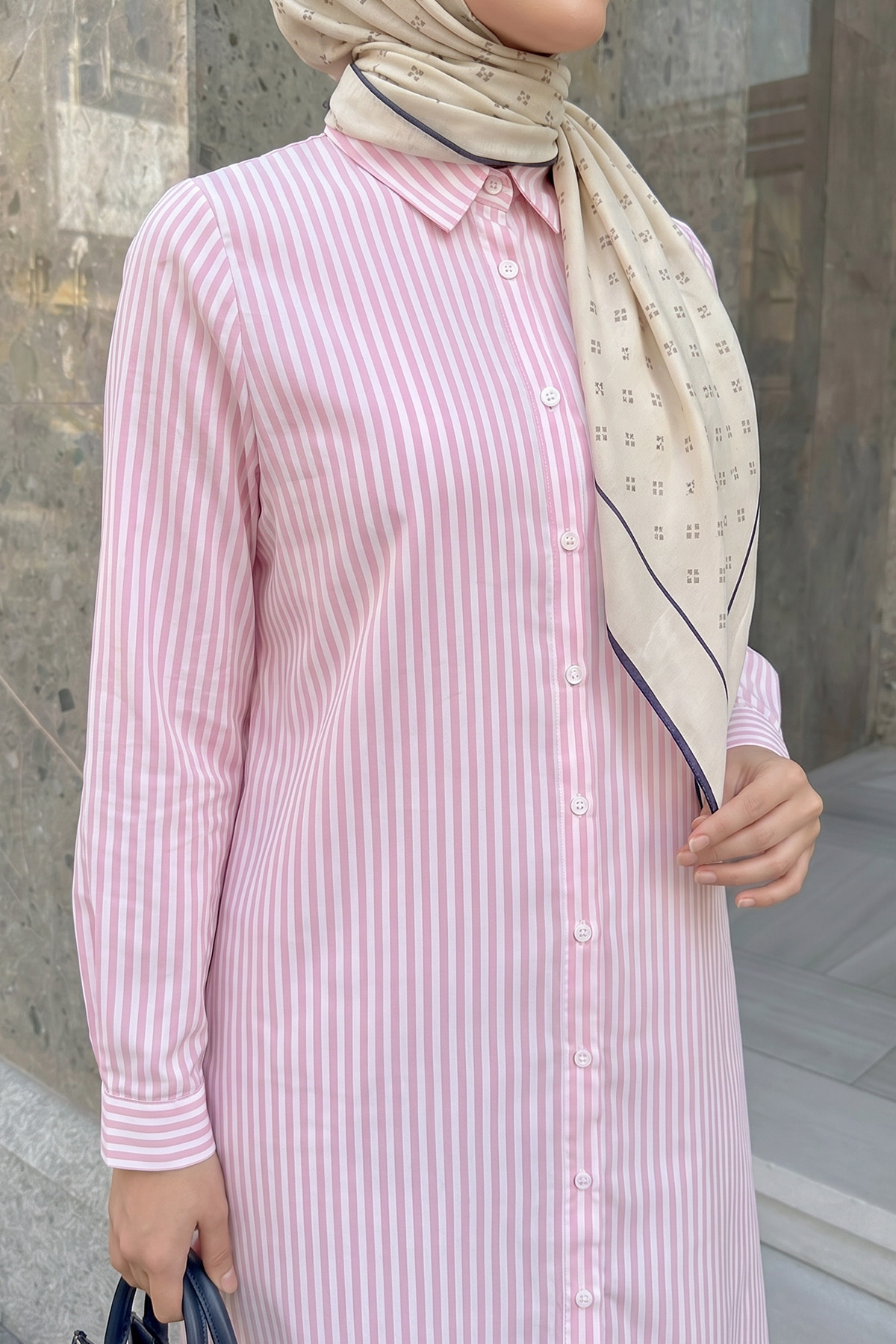 Çizgili Uzun Tunik 3125 - AÇIK PEMBE |  