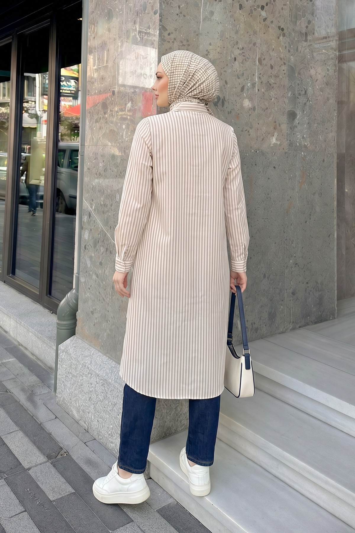 Çizgili Uzun Tunik 3125 - VİZON |  