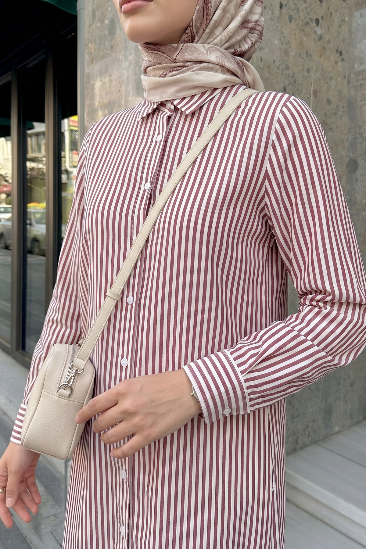 Çizgili Uzun Tunik 3125 - BORDO |  