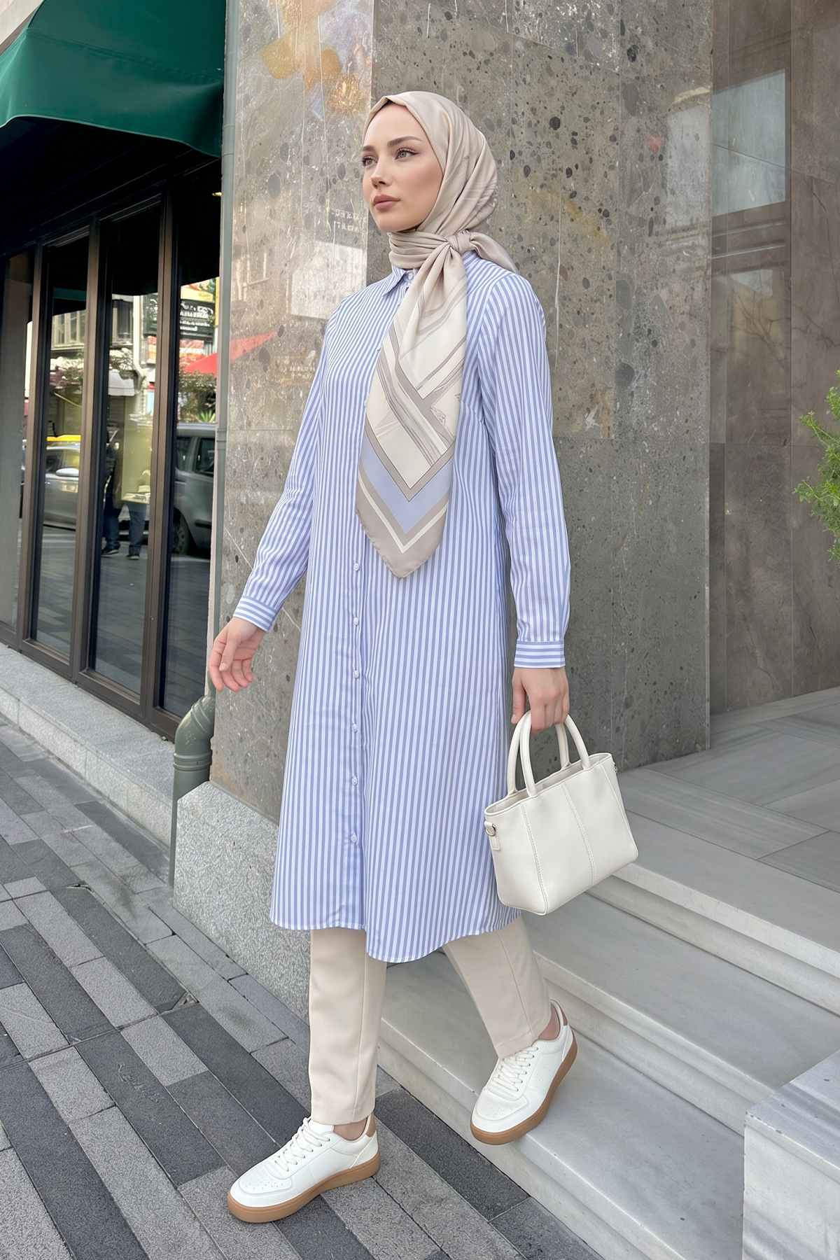 Çizgili Uzun Tunik 3125 - BEBE MAVİSİ |  