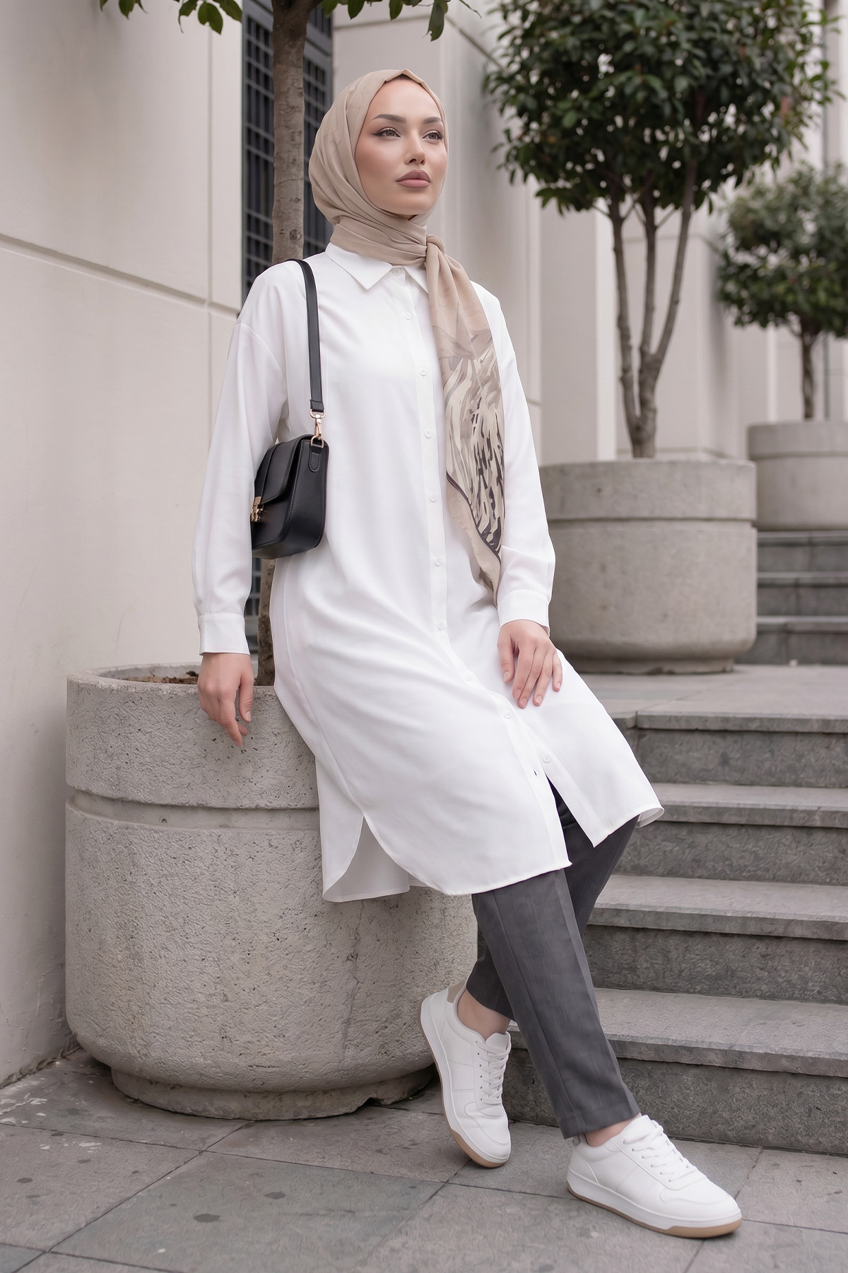 Basic Klasik Uzun Tunik 4061 - BEYAZ |  
