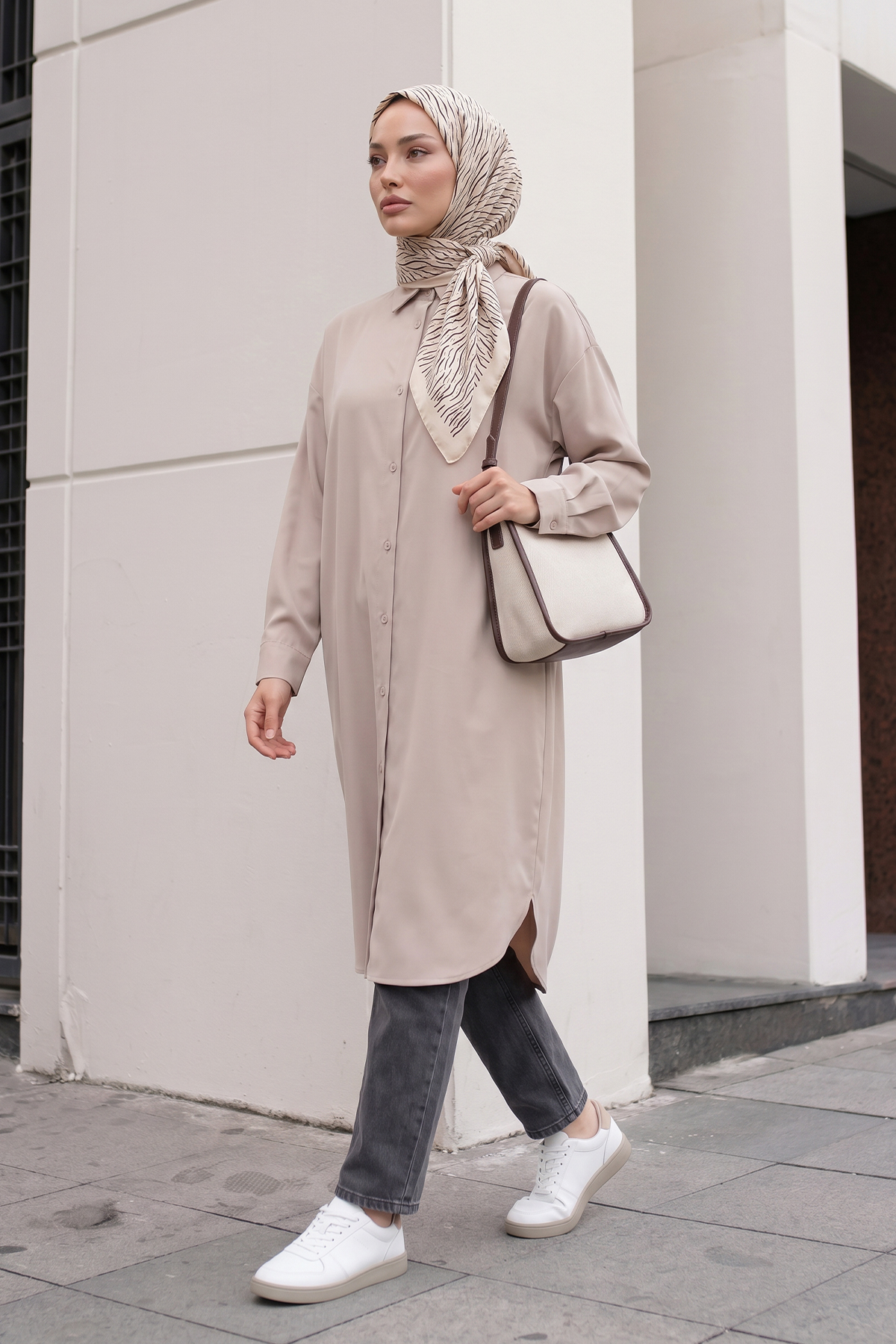Basic Klasik Uzun Tunik 4061 - TAŞ RENGİ |  