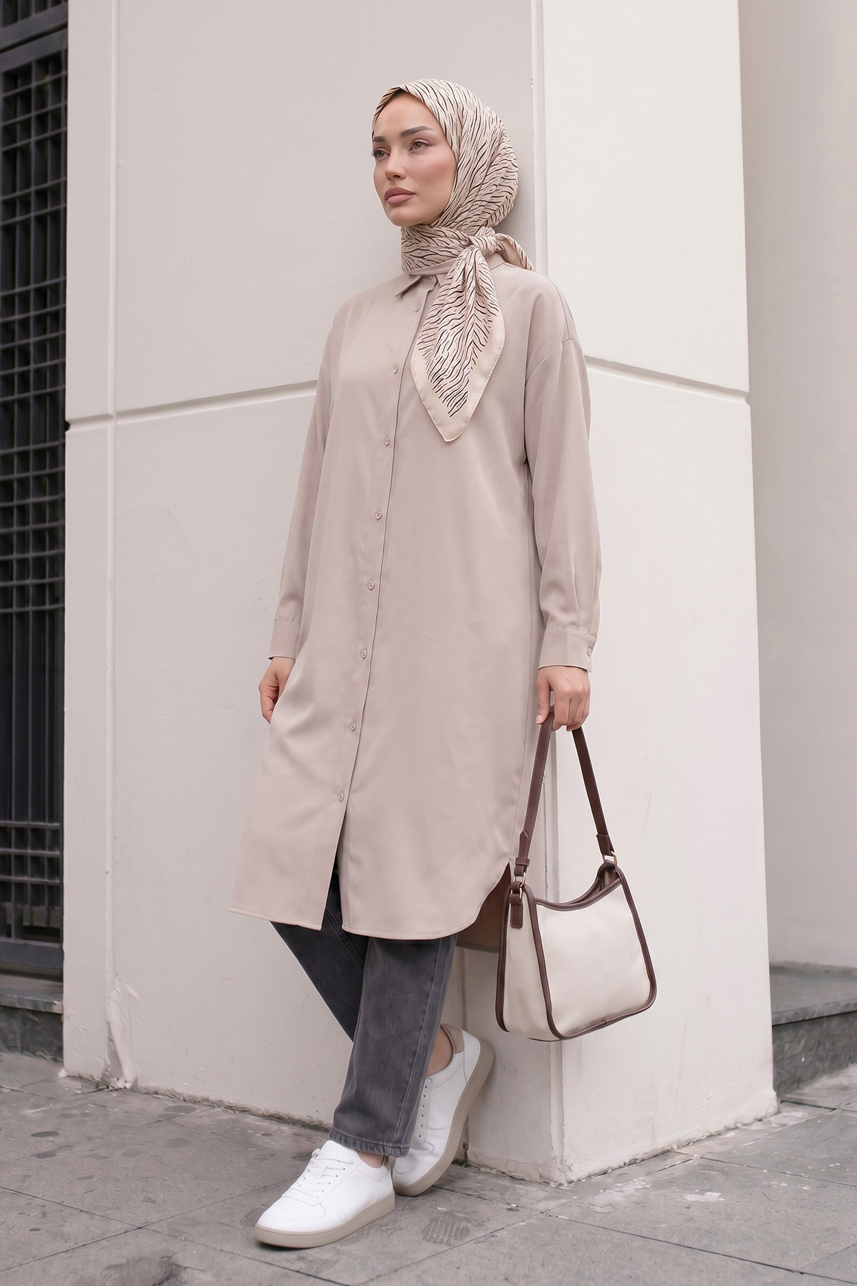 Basic Klasik Uzun Tunik 4061 - TAŞ RENGİ |  