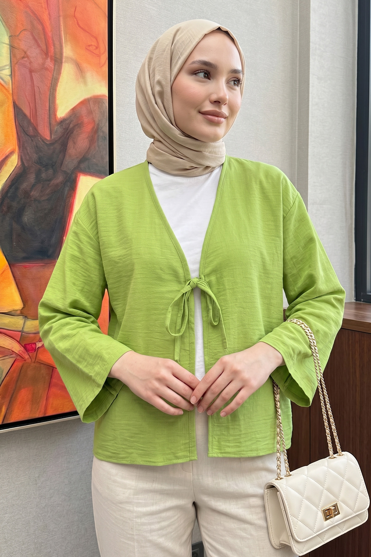 Tek bağcıklı Kimono 2346 - YAĞ YEŞİLİ |  