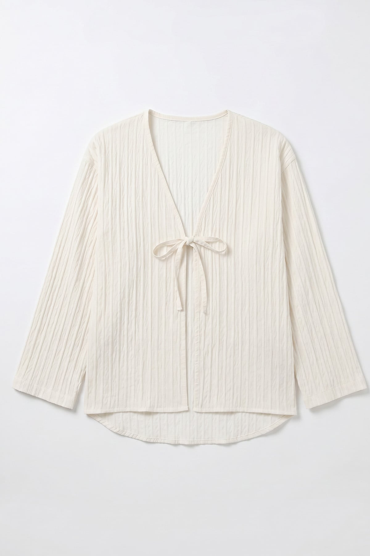 Çizgili Bağcıklı Kimono 2358 - KREM |  