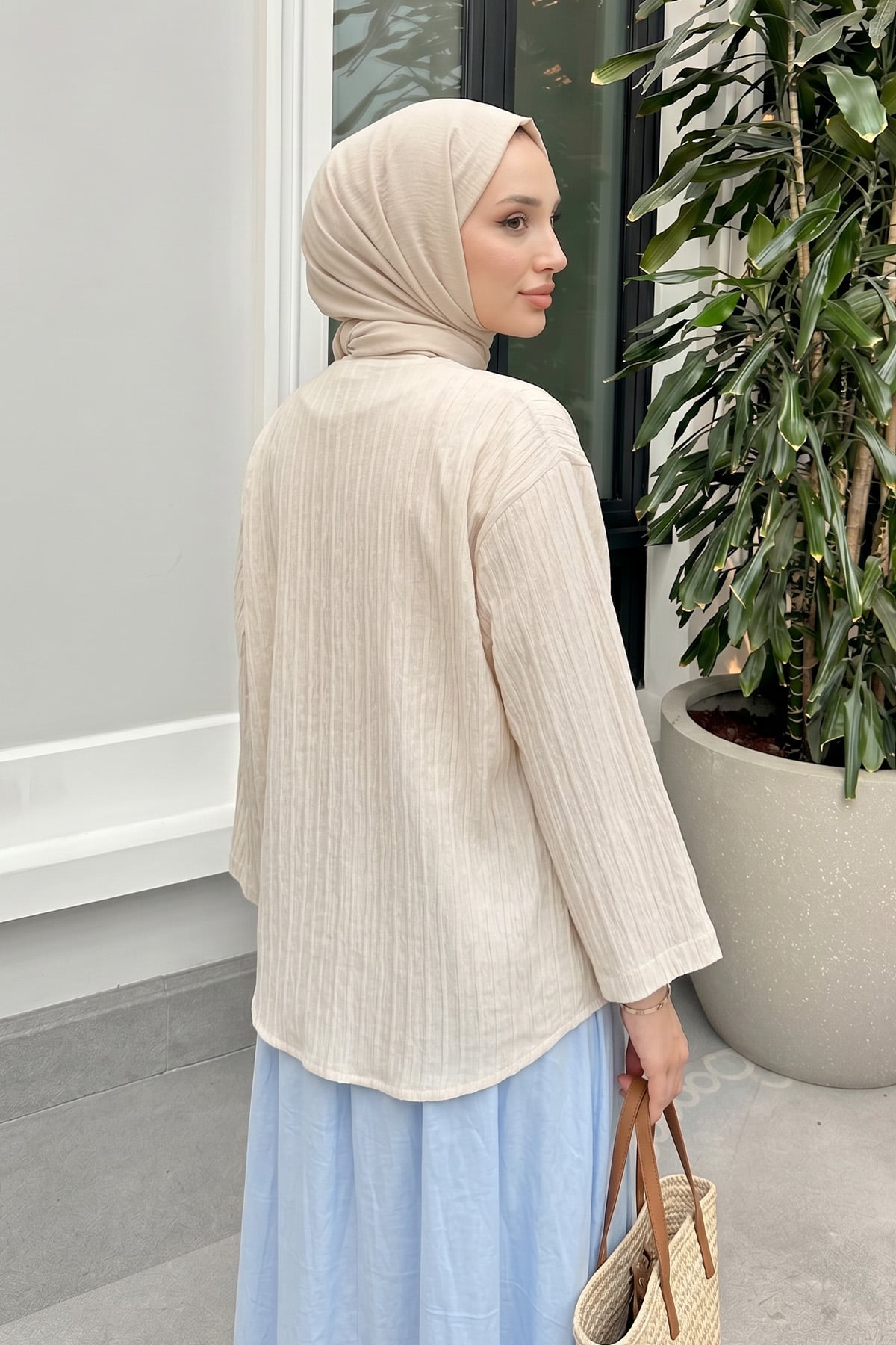 Çizgili Bağcıklı Kimono 2358 - KREM |  