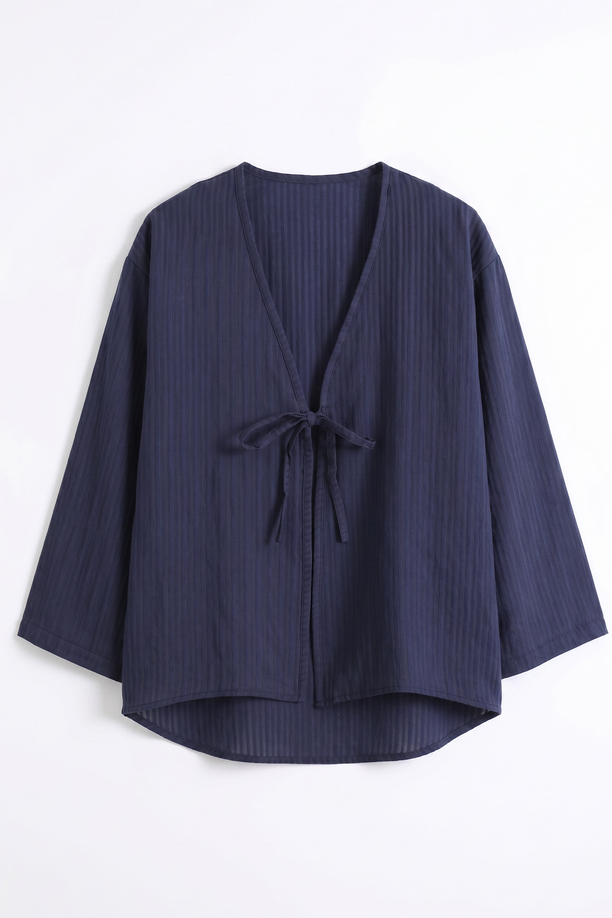 Bağcıklı Çizgili Kimono 2350 - LACİVERT |  