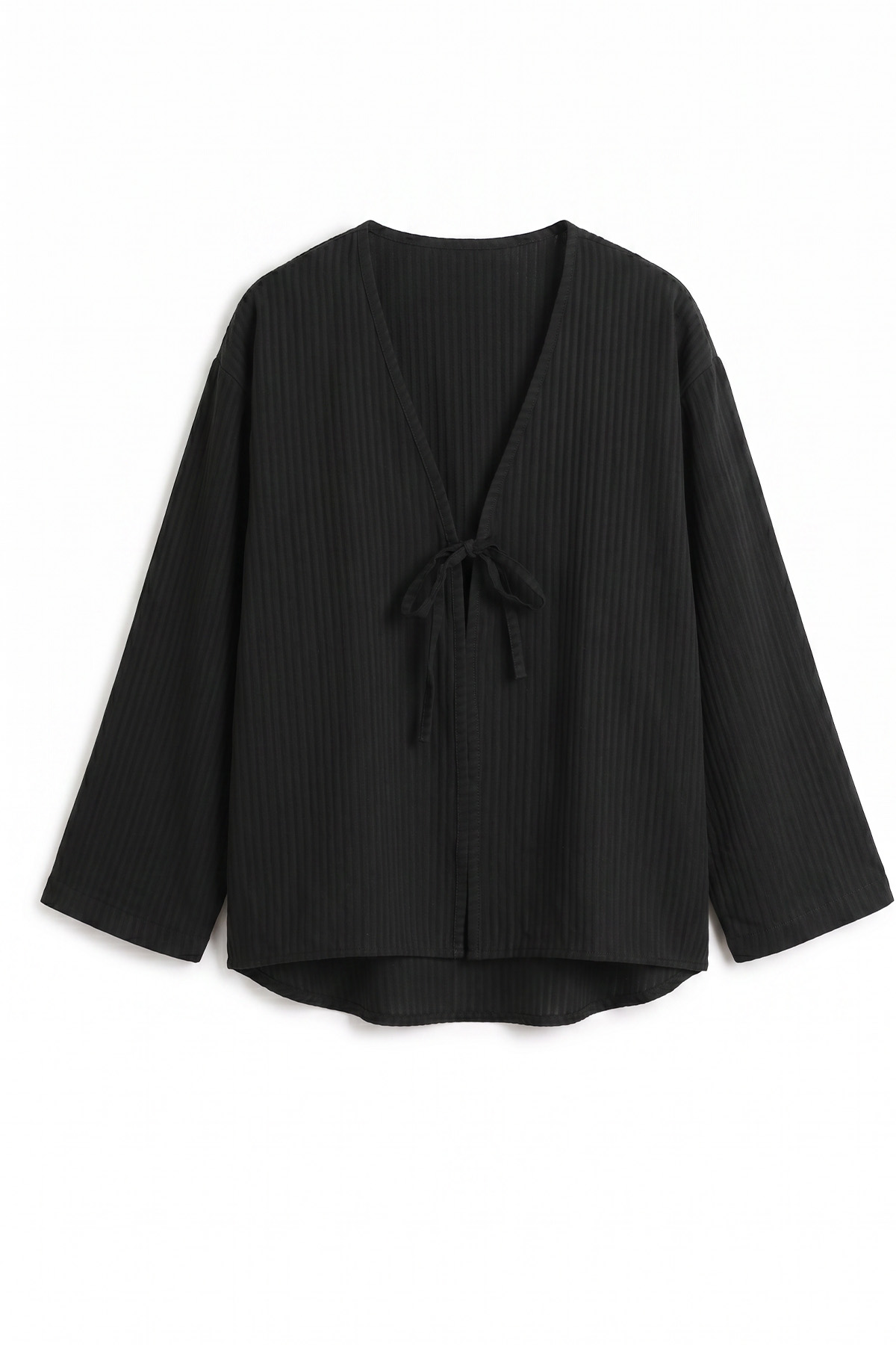 Bağcıklı Çizgili Kimono 2350 - SİYAH |  
