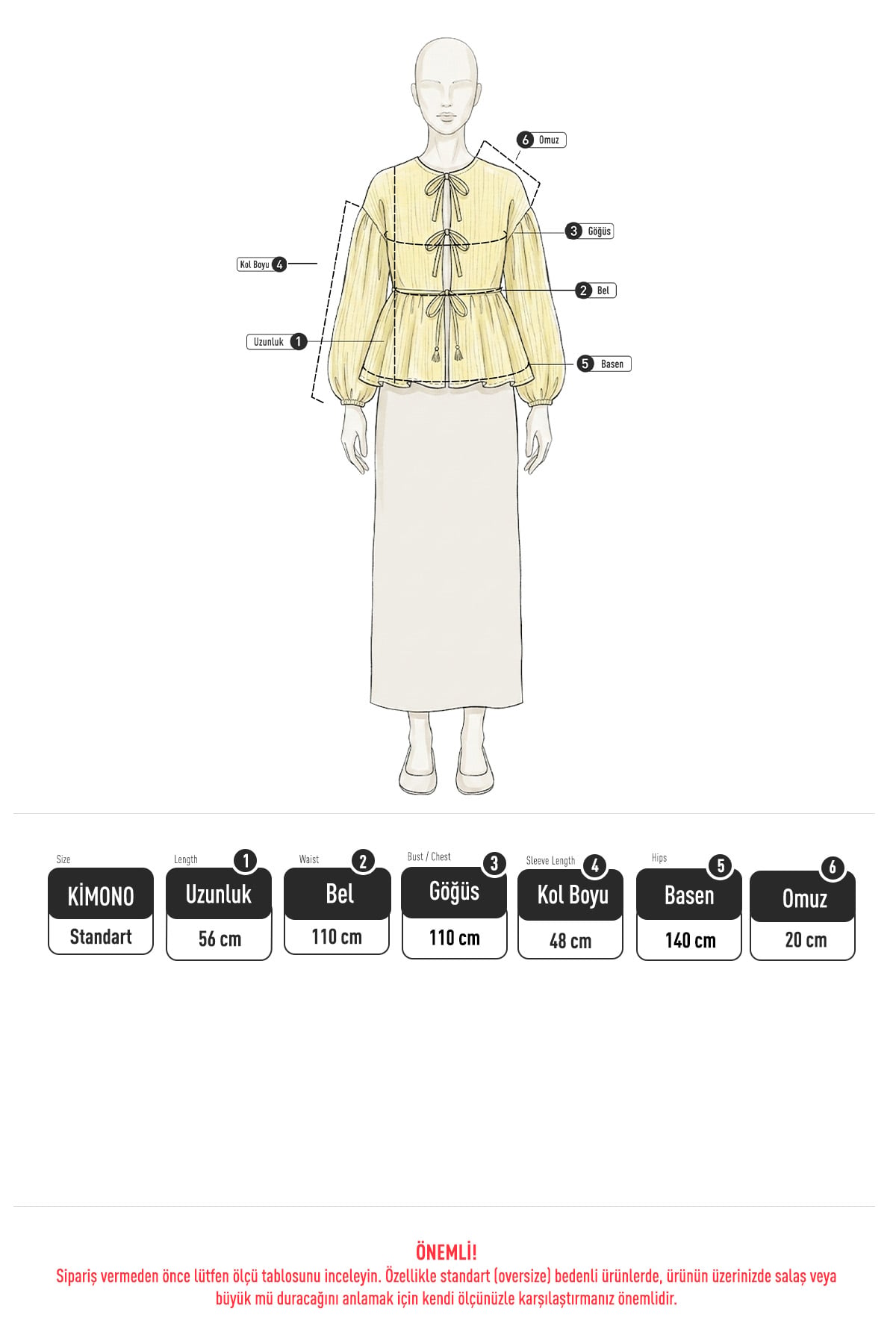Eteği Büzgülü Kimono 2381 - AÇIK SARI |  