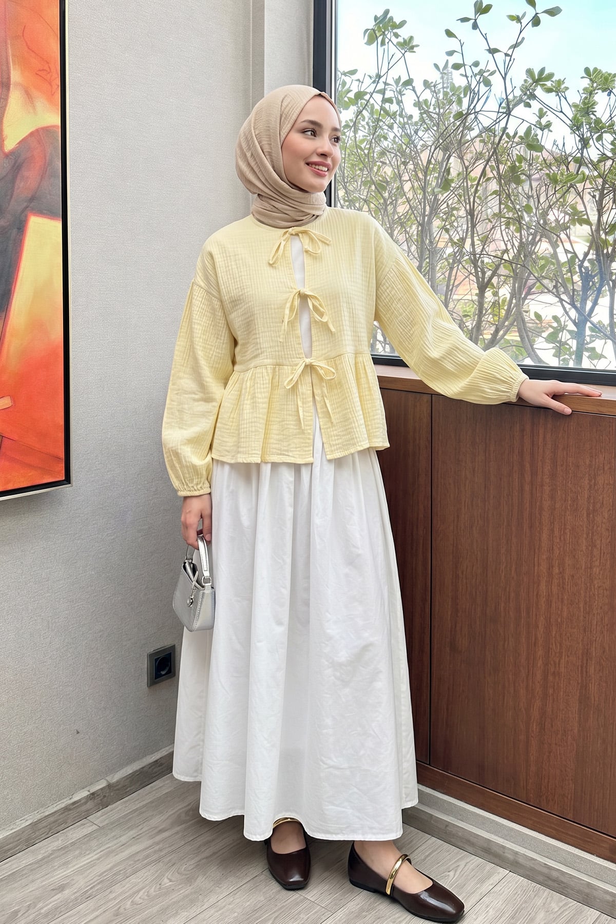 Eteği Büzgülü Kimono 2381 - AÇIK SARI |  