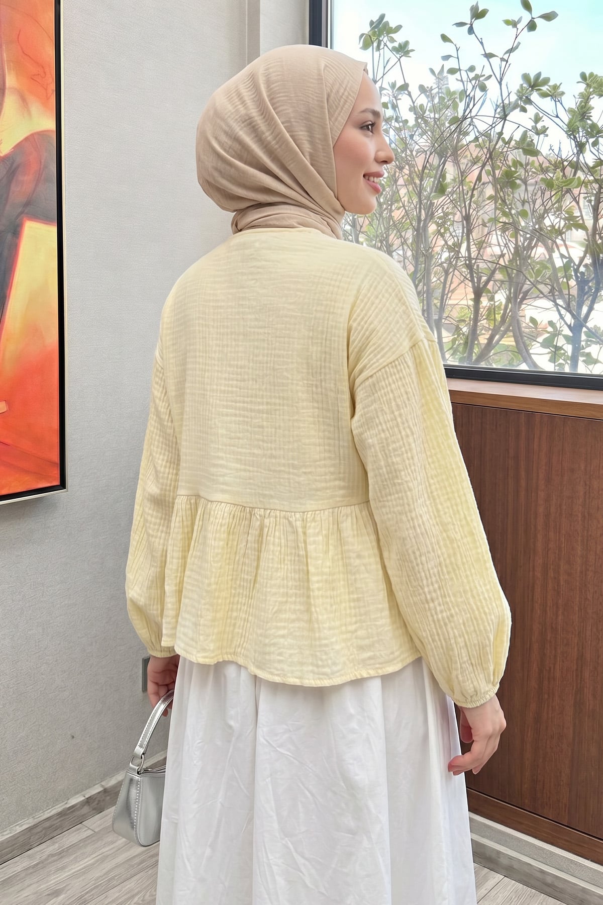 Eteği Büzgülü Kimono 2381 - AÇIK SARI |  