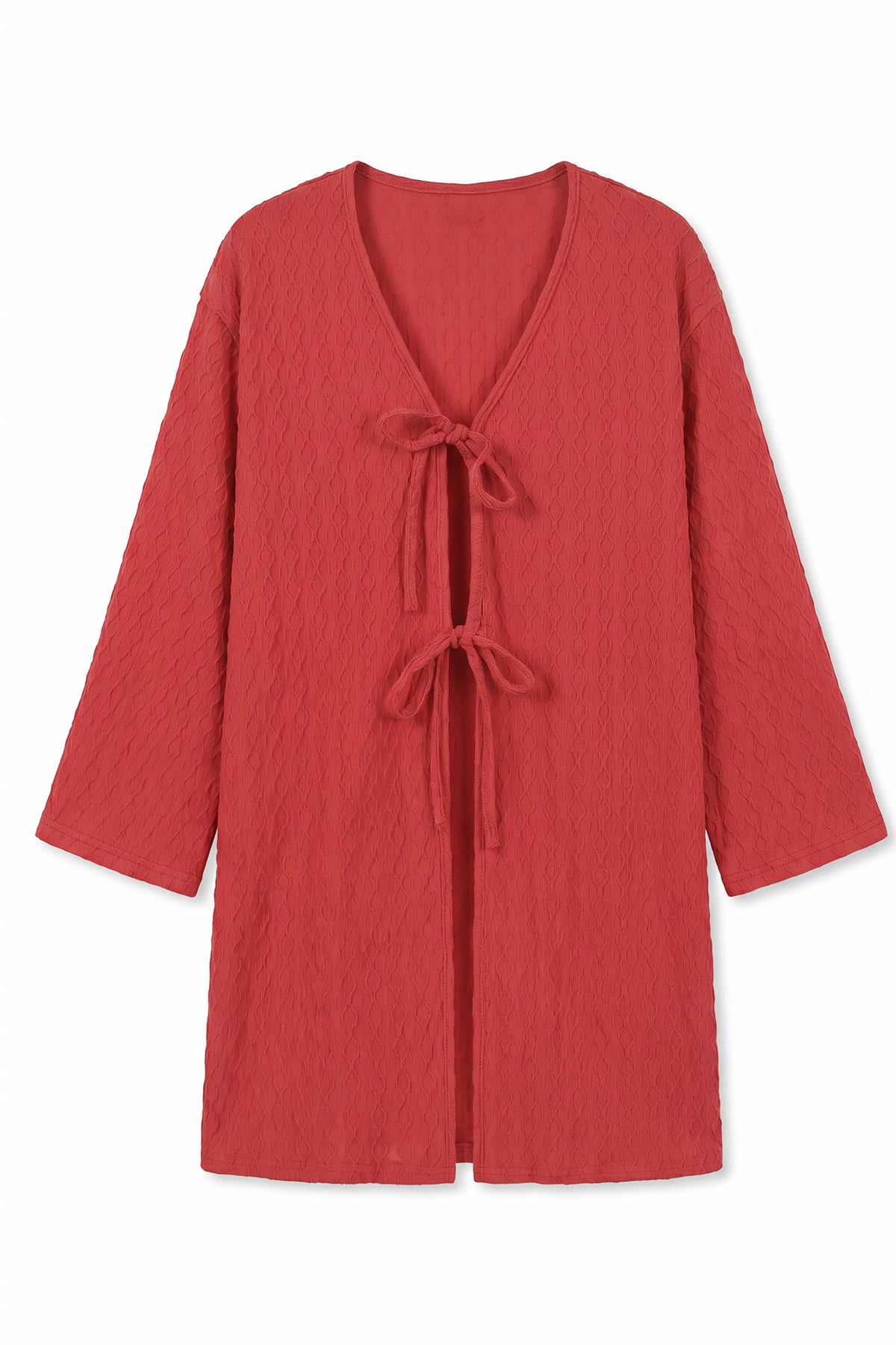 Desenli Uzun Kimono 2374 - KIRMIZI |  