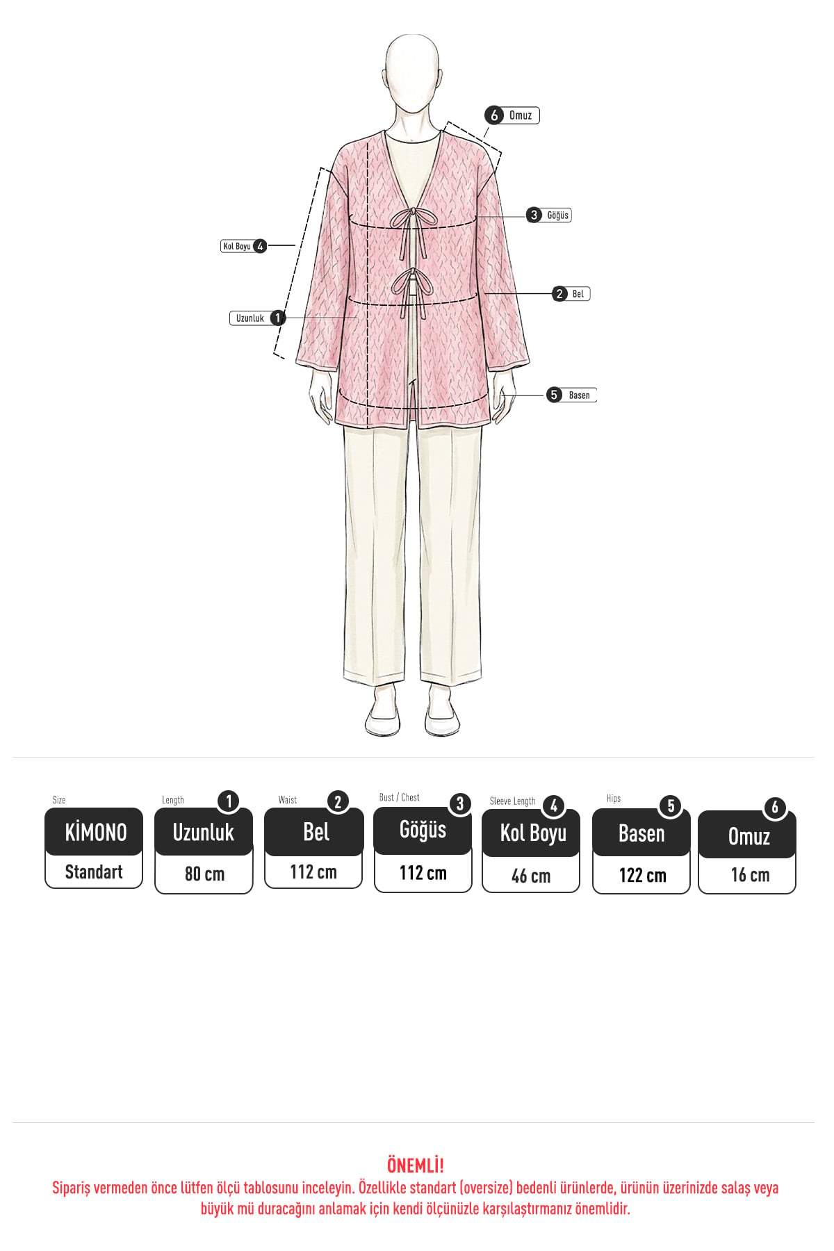 Desenli Uzun Kimono 2374 - KIRMIZI |  