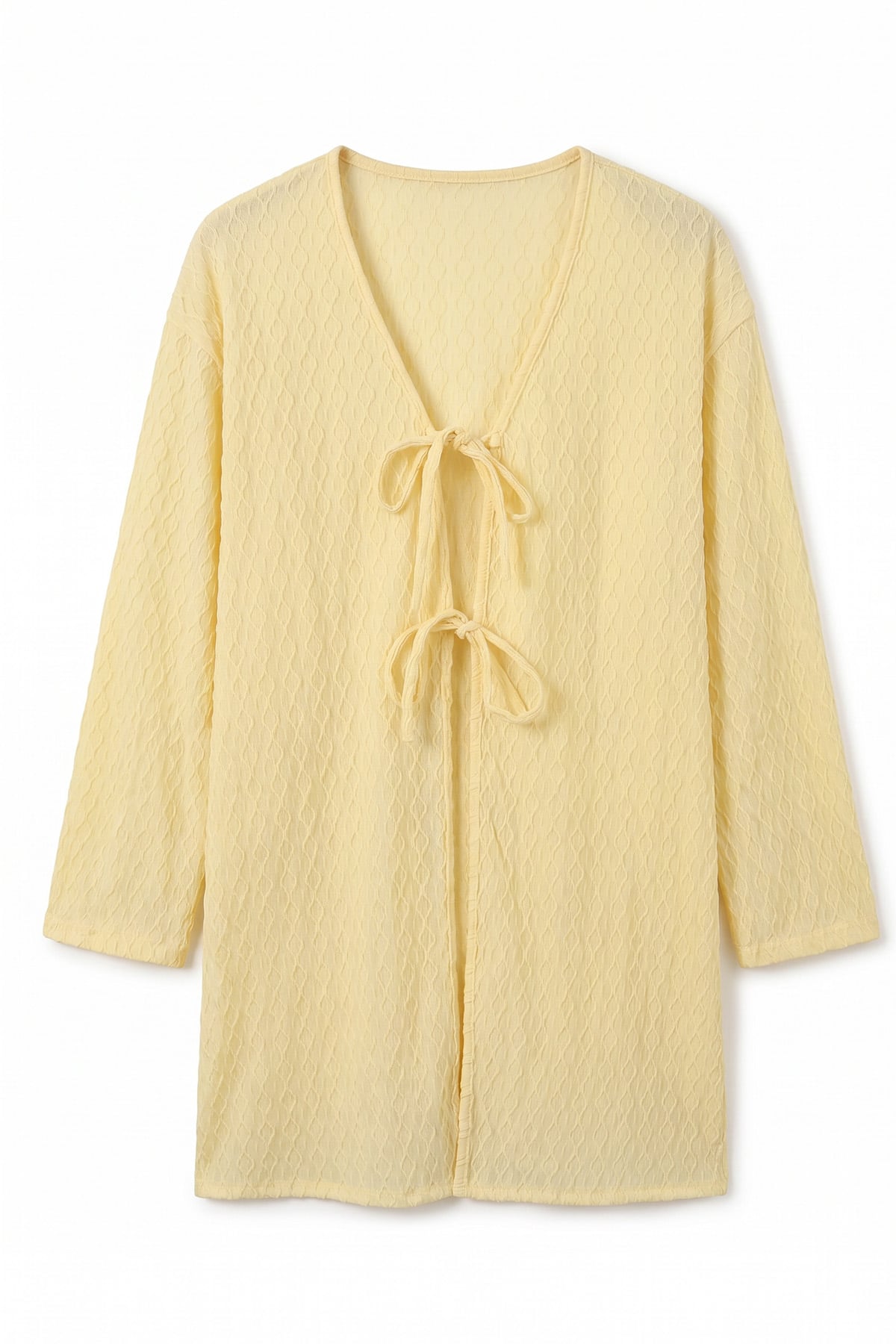 Desenli Uzun Kimono 2374 - SARI |  