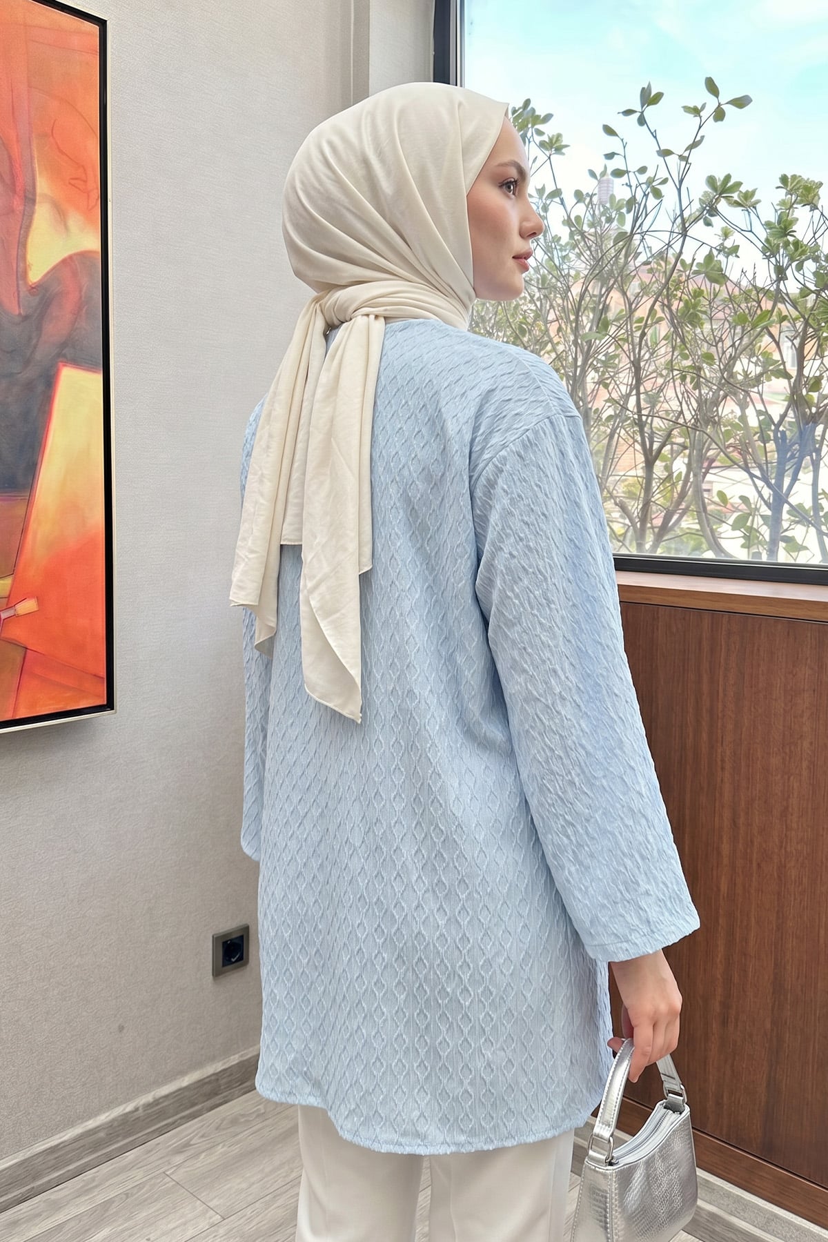 Desenli Uzun Kimono 2374 - BEBE MAVİSİ |  