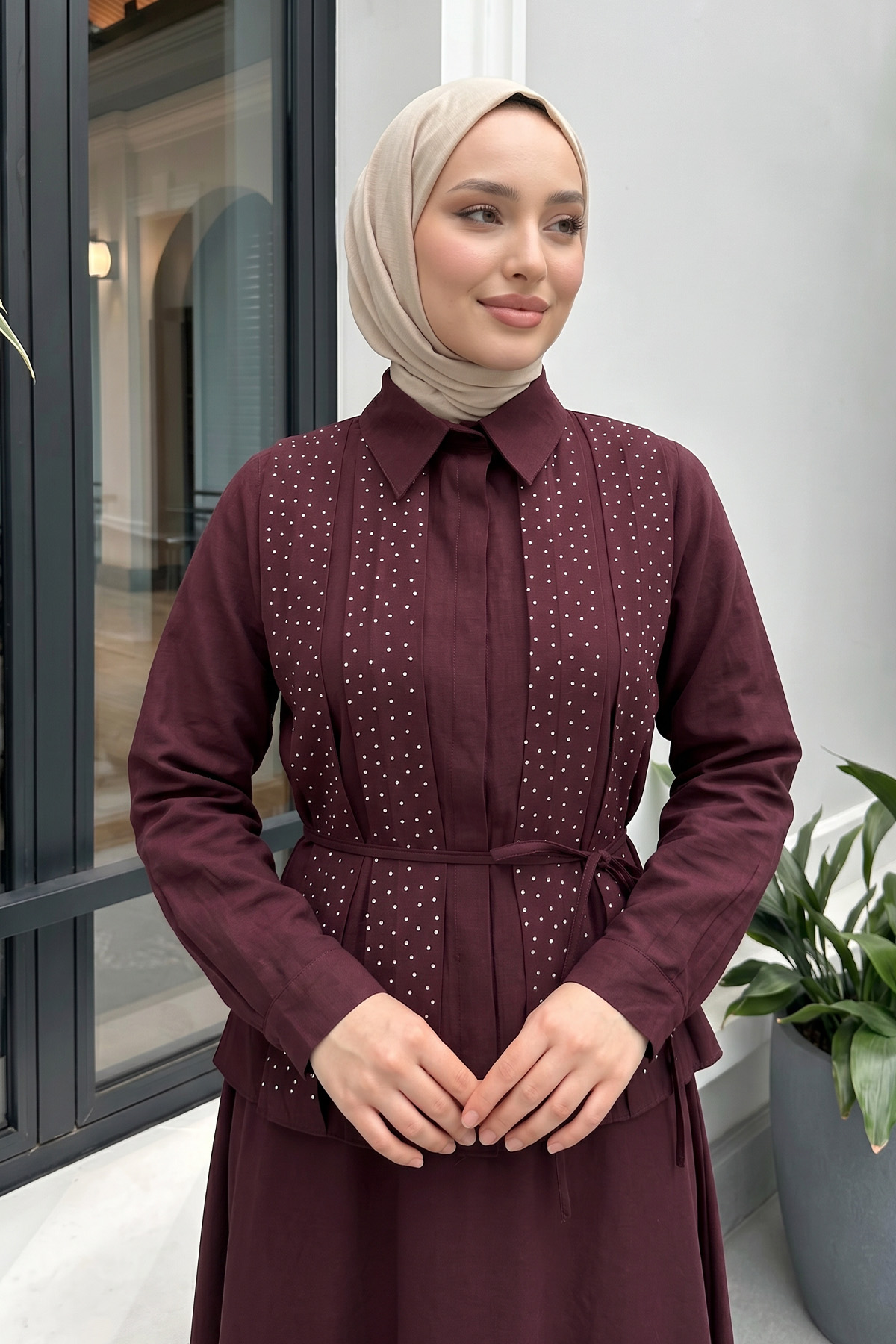Taş Detaylı Takım 494004 - KOYU BORDO |  