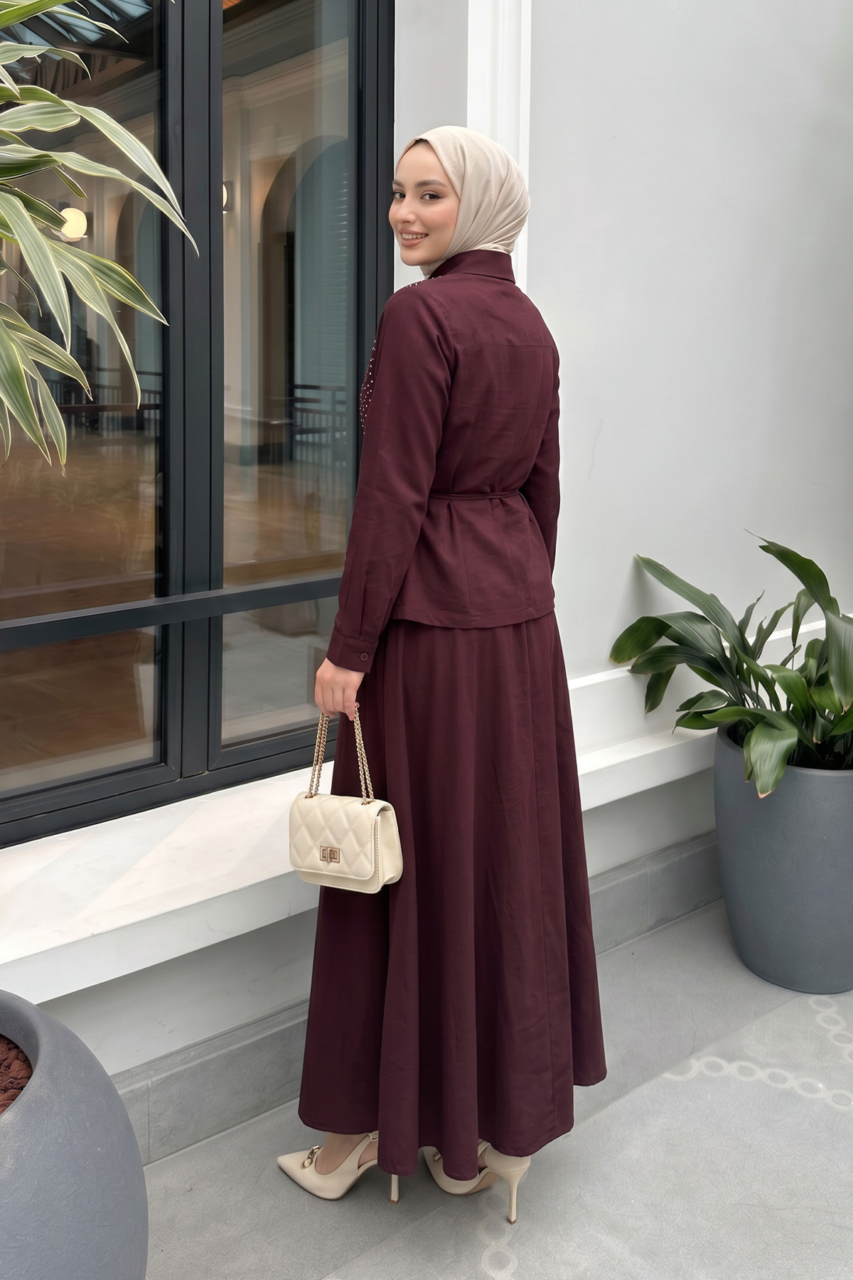 Taş Detaylı Takım 494004 - KOYU BORDO |  